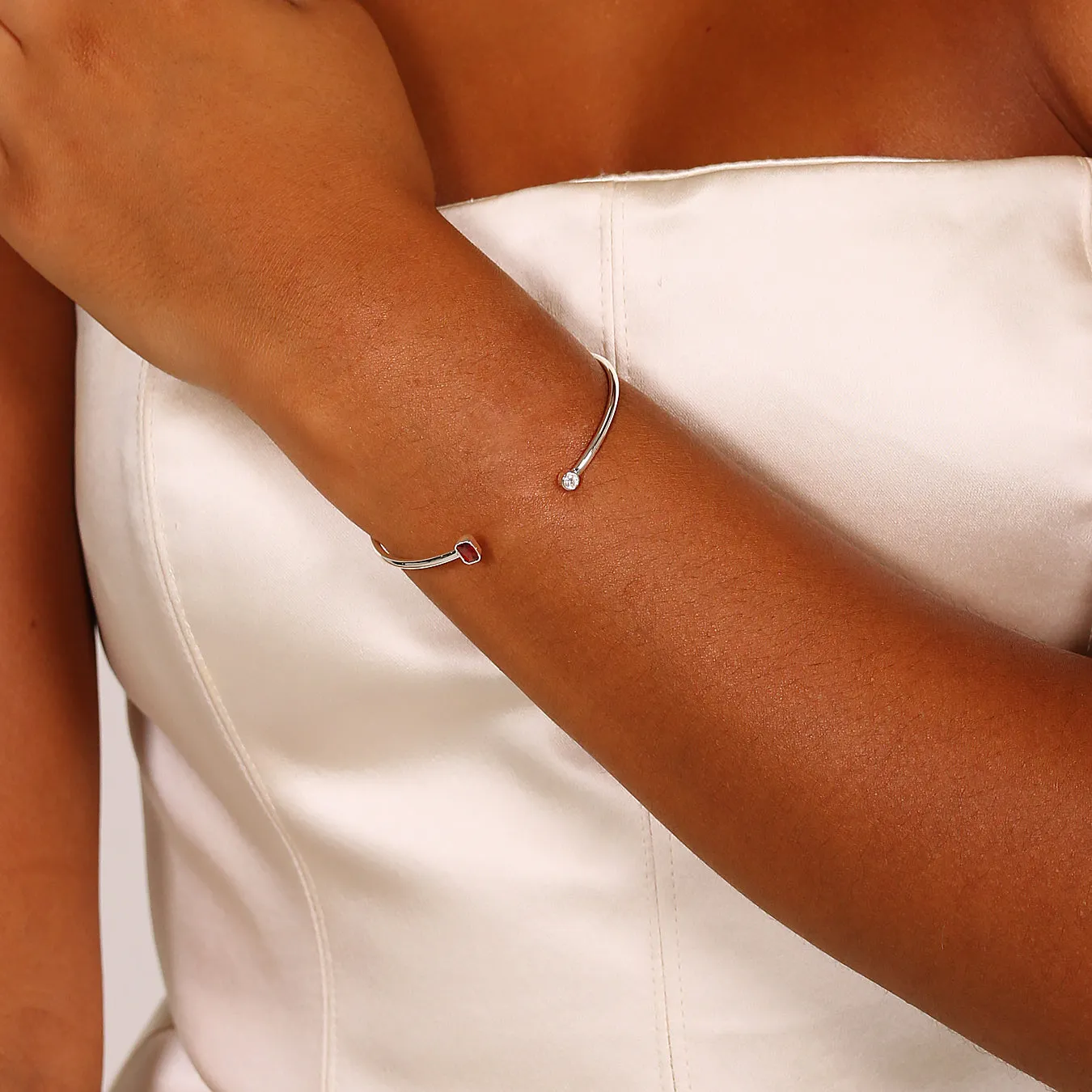 July Ruby Birthstone Bangle - Silver