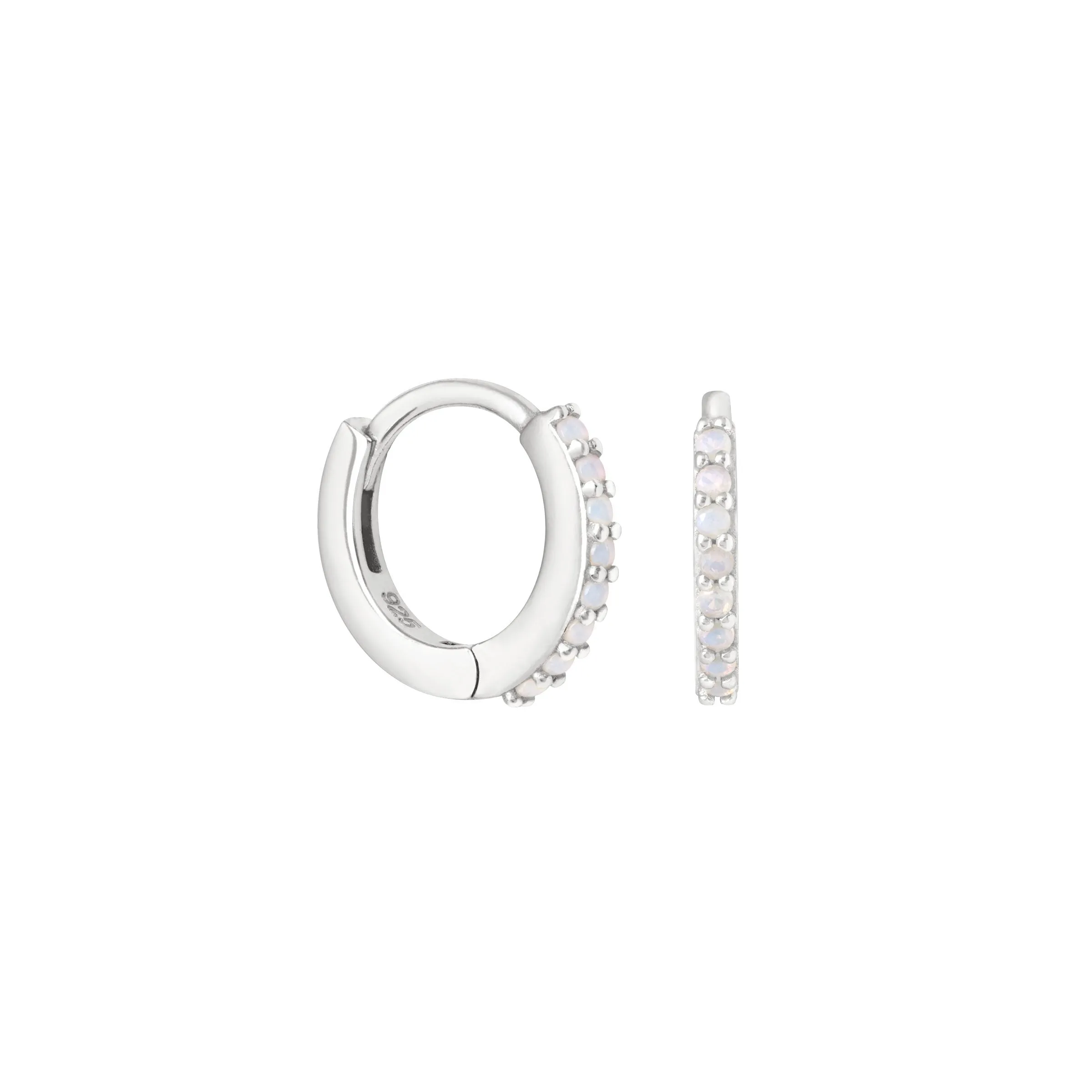 June Birthstone Huggies in Silver with Moonstone CZ