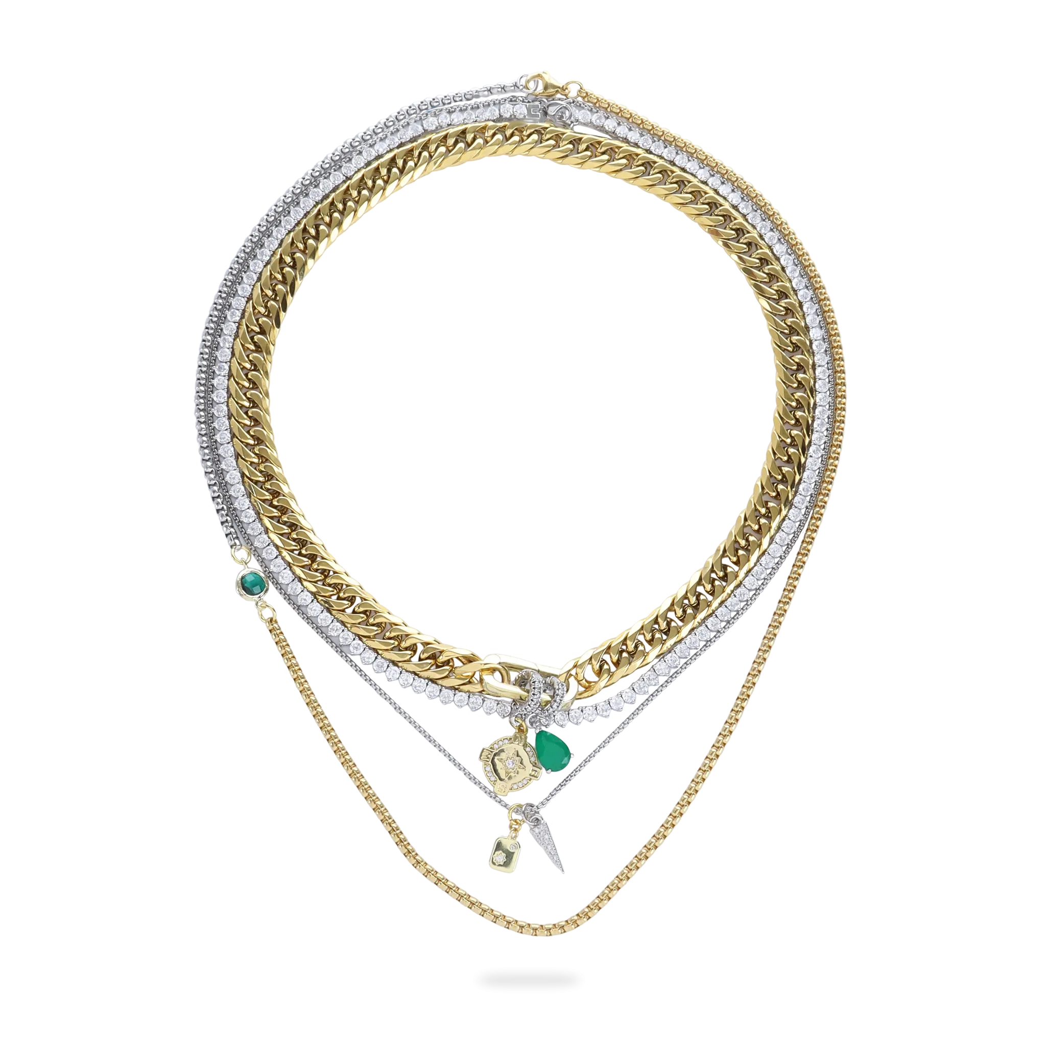 JUST CLICK EMERALD TENNIS NECKLACE SET