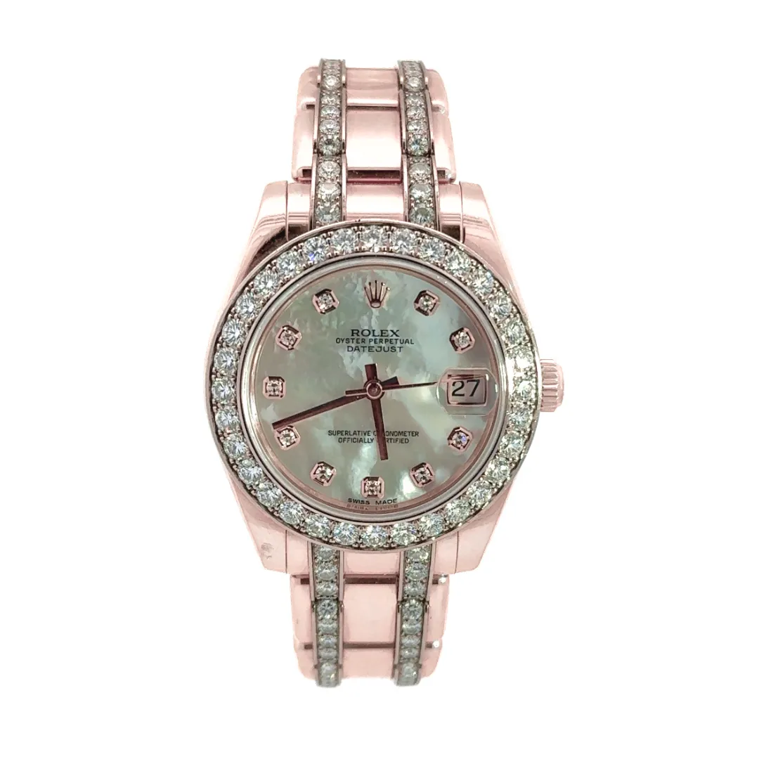 Kirkland Jewelry Estate | Rolex Pearlmaster Rose Gold White Mother of Pearl Diamond Dial & Diamond Bezel