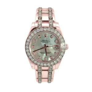 Kirkland Jewelry Estate | Rolex Pearlmaster Rose Gold White Mother of Pearl Diamond Dial & Diamond Bezel