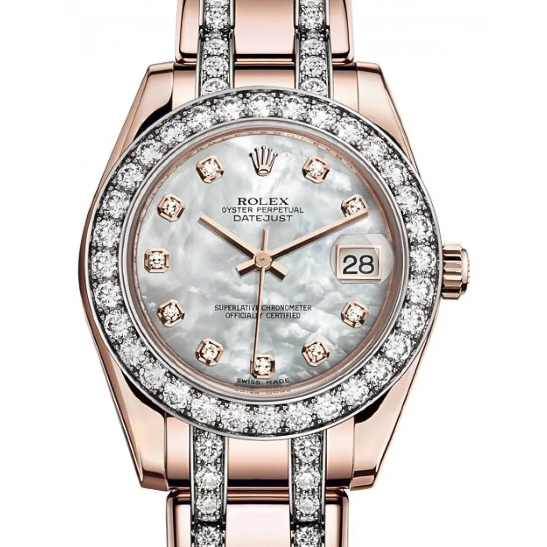 Kirkland Jewelry Estate | Rolex Pearlmaster Rose Gold White Mother of Pearl Diamond Dial & Diamond Bezel