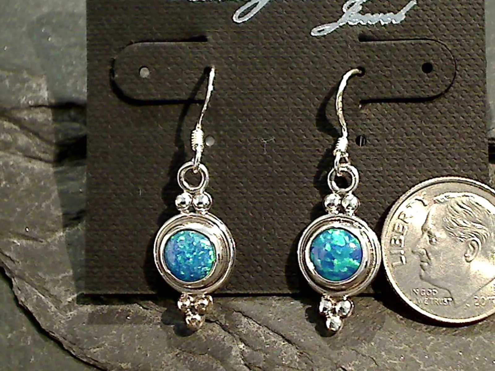 Lab Created Opal, Sterling Silver Earrings