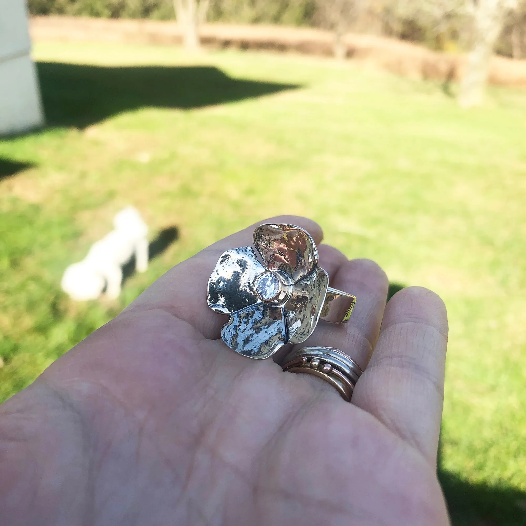 Large Dogwood Flower CZ Ring