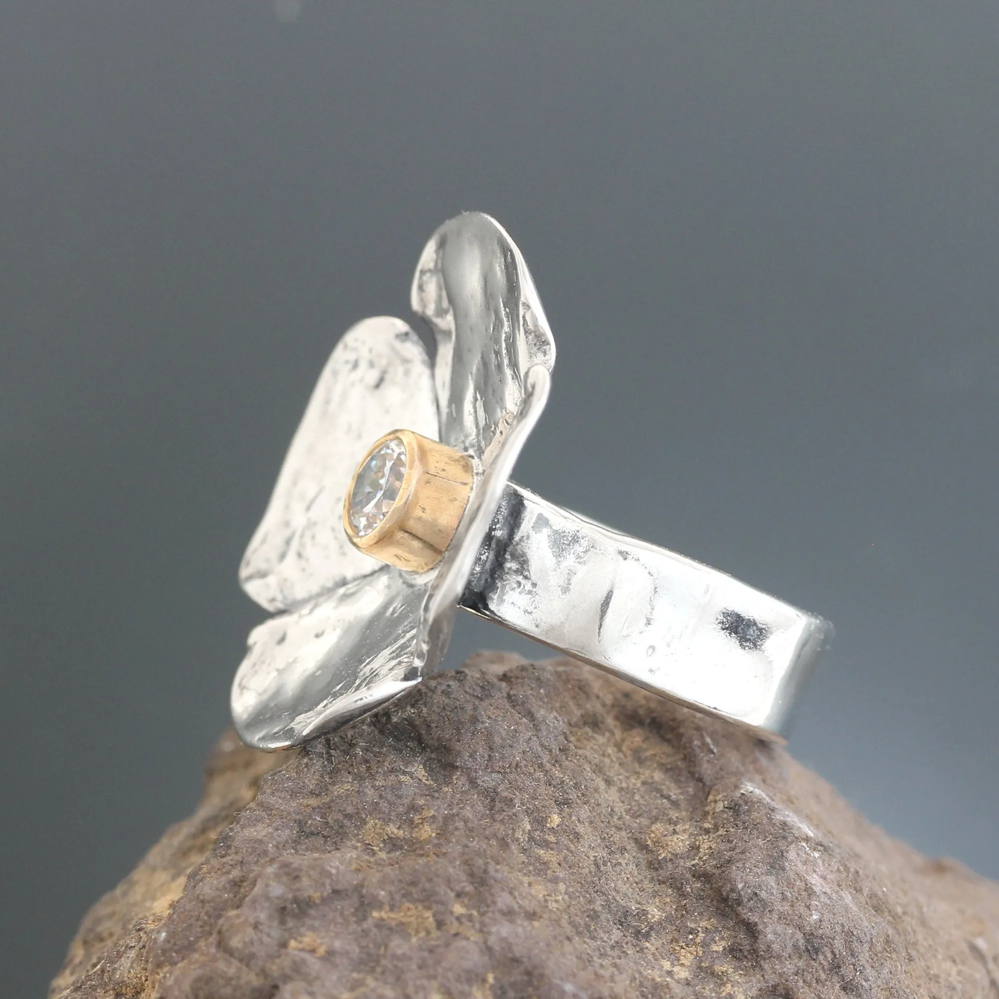 Large Dogwood Flower CZ Ring
