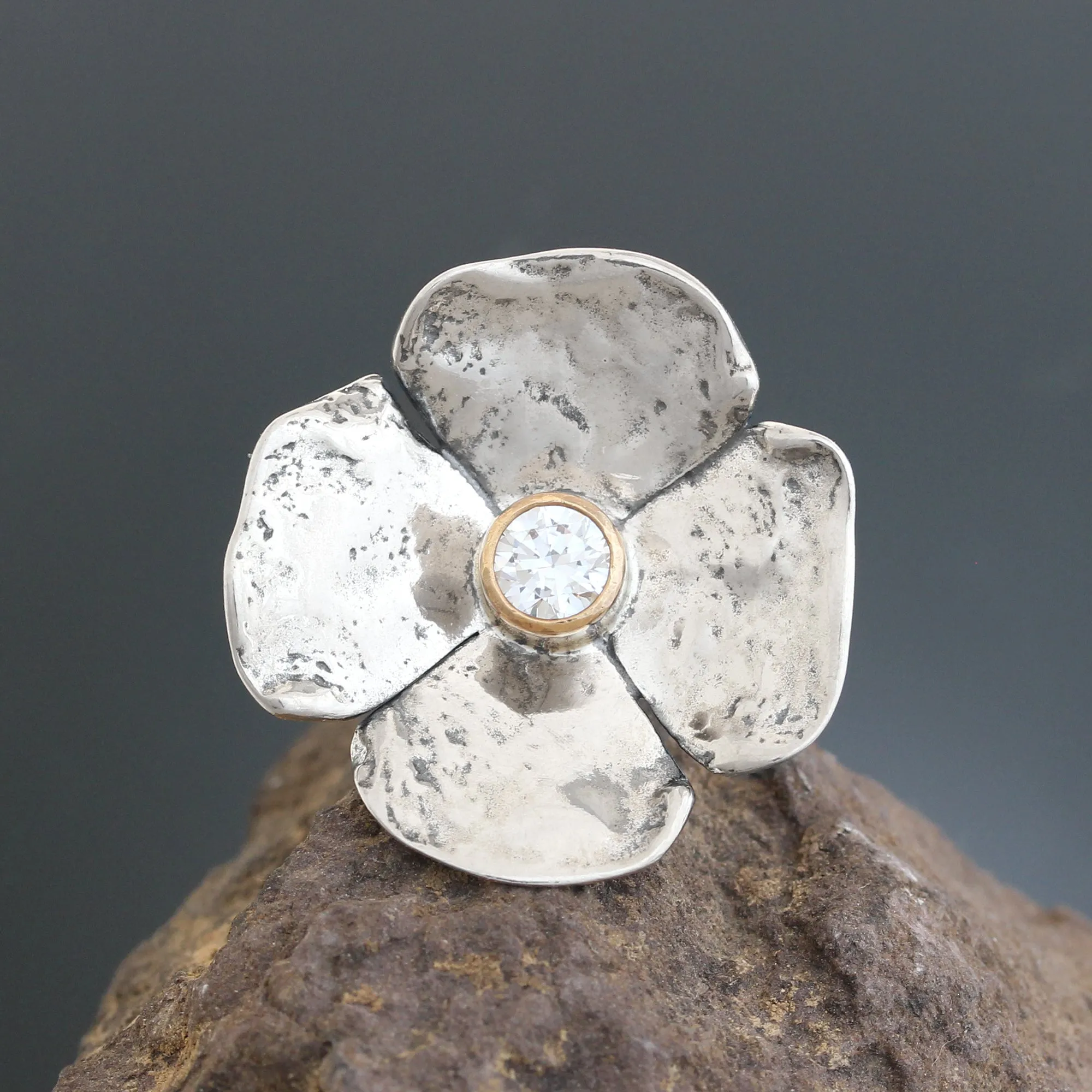 Large Dogwood Flower CZ Ring