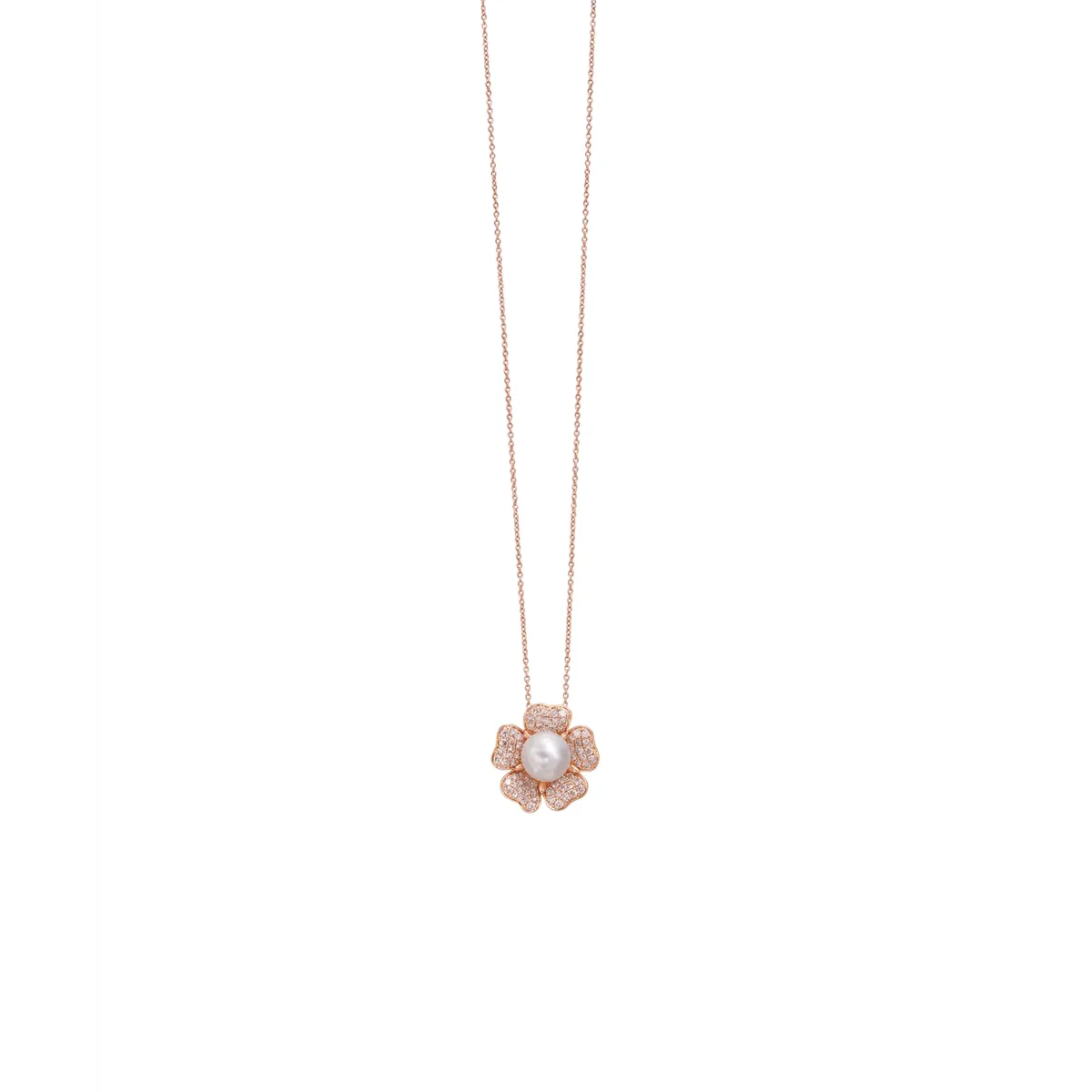 Le Vian 14K Strawberry Gold Freshwater Pearl and Vanilla Diamond Flower Pendant Necklace