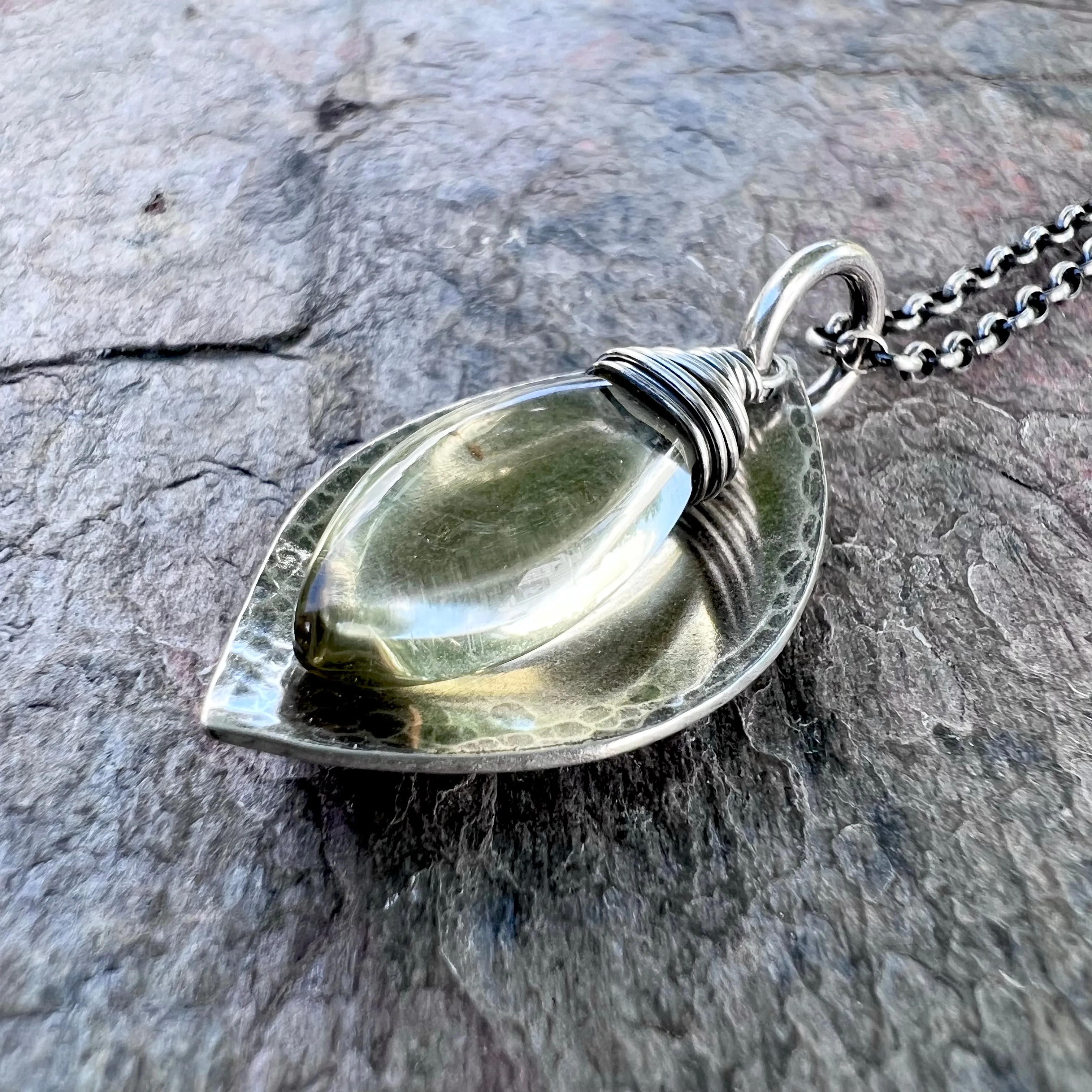 Lemon Quartz and Sterling Silver Necklace - Lemon Quartz and Sterling Silver Marquise Pendant on Sterling Silver Chain