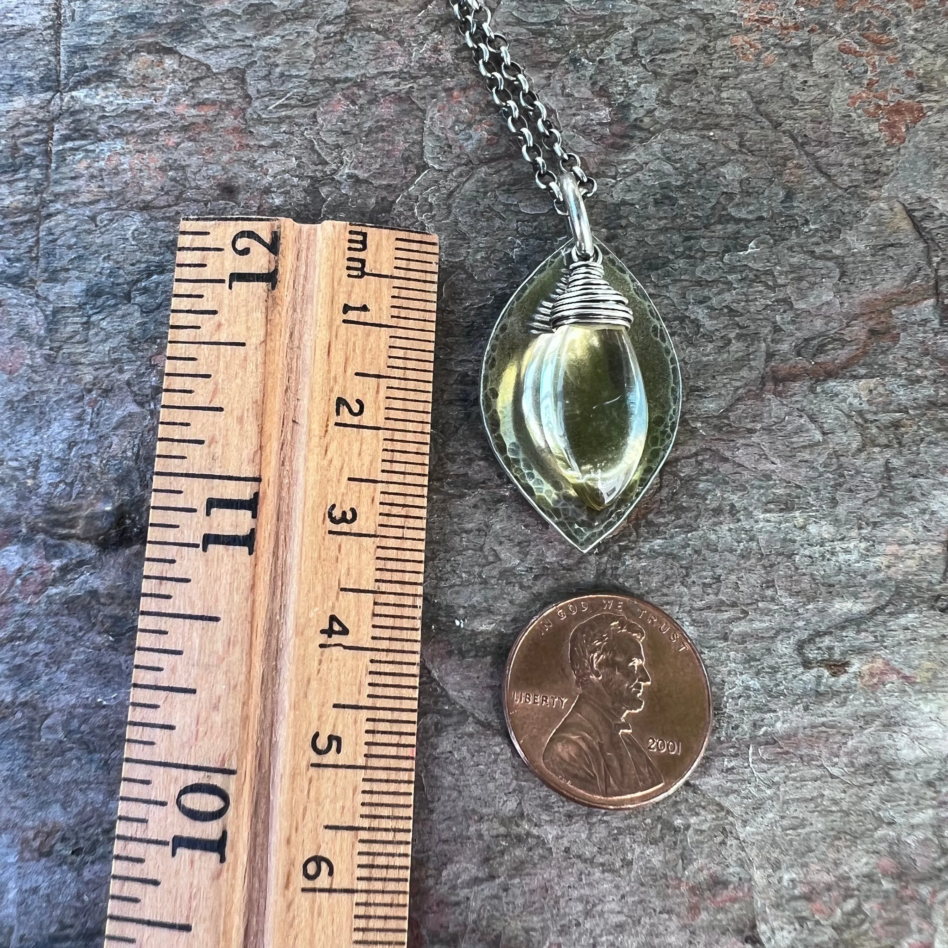 Lemon Quartz and Sterling Silver Necklace - Lemon Quartz and Sterling Silver Marquise Pendant on Sterling Silver Chain