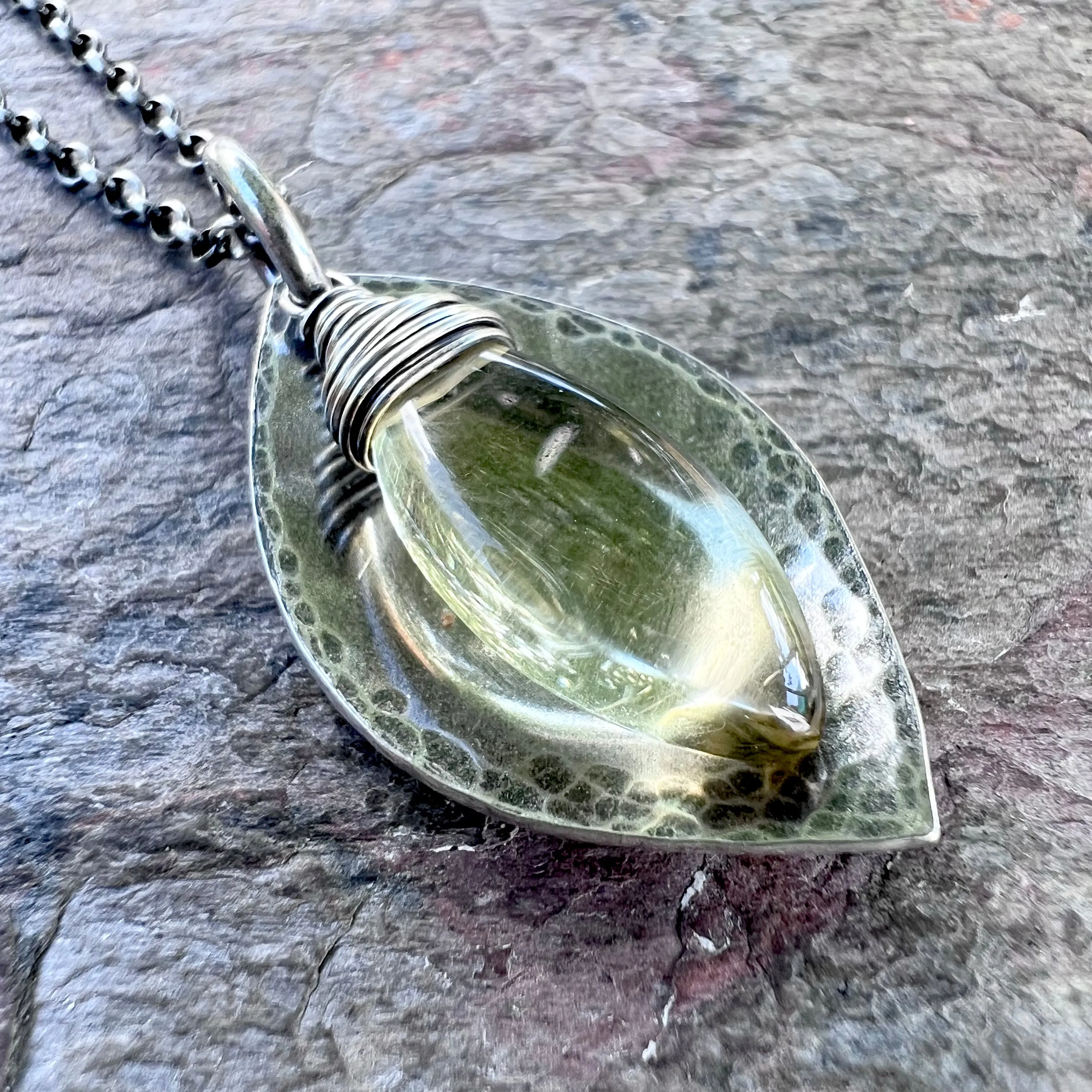 Lemon Quartz and Sterling Silver Necklace - Lemon Quartz and Sterling Silver Marquise Pendant on Sterling Silver Chain