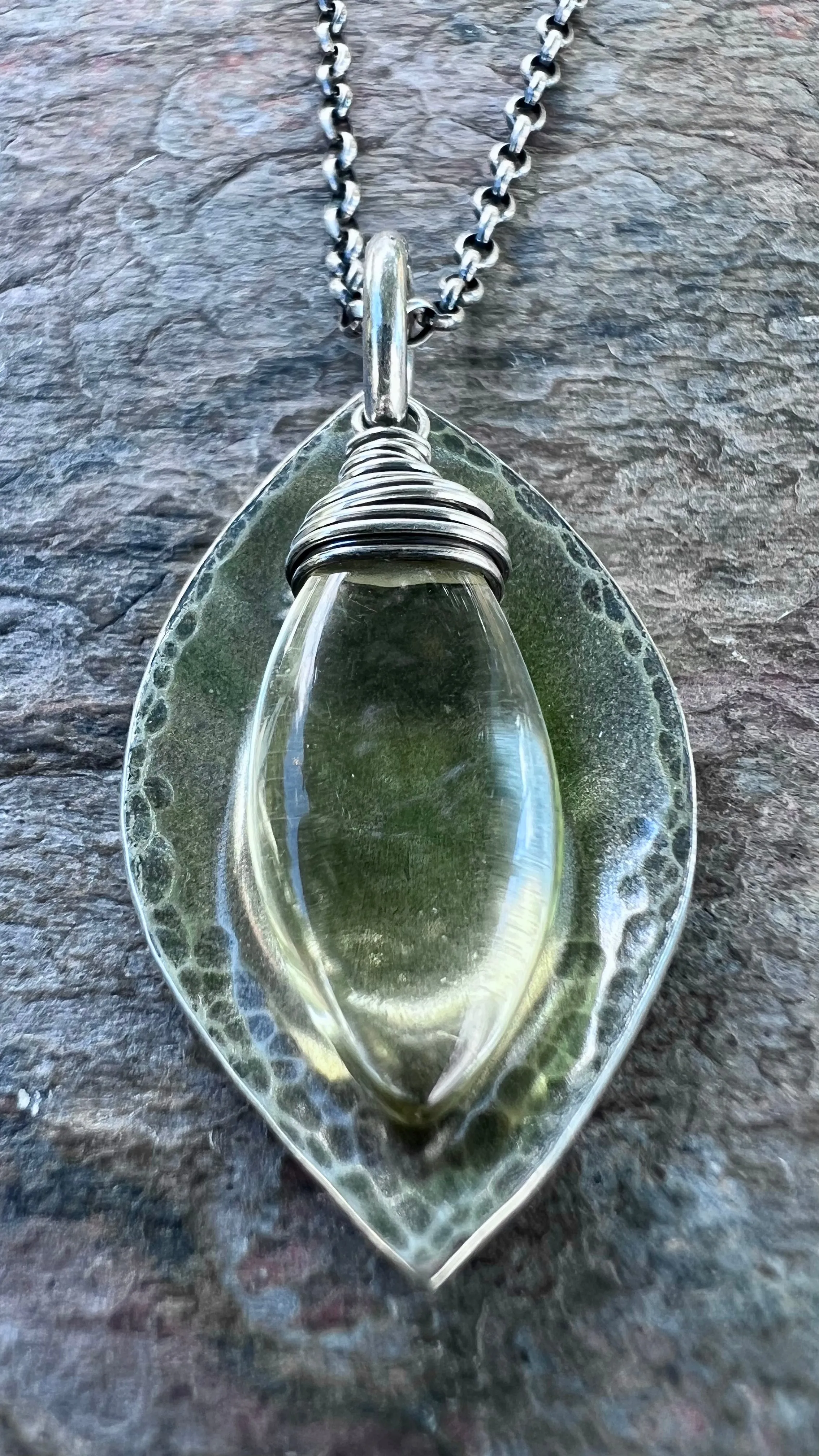 Lemon Quartz and Sterling Silver Necklace - Lemon Quartz and Sterling Silver Marquise Pendant on Sterling Silver Chain