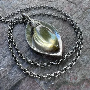 Lemon Quartz and Sterling Silver Necklace - Lemon Quartz and Sterling Silver Marquise Pendant on Sterling Silver Chain