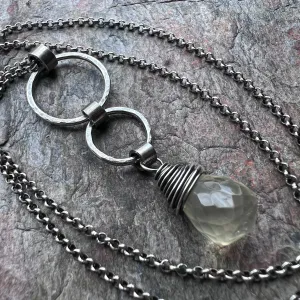 Lemon Quartz and Sterling Silver Necklace - Lemon Quartz and Sterling Silver Rings Pendant on Sterling Silver Chain