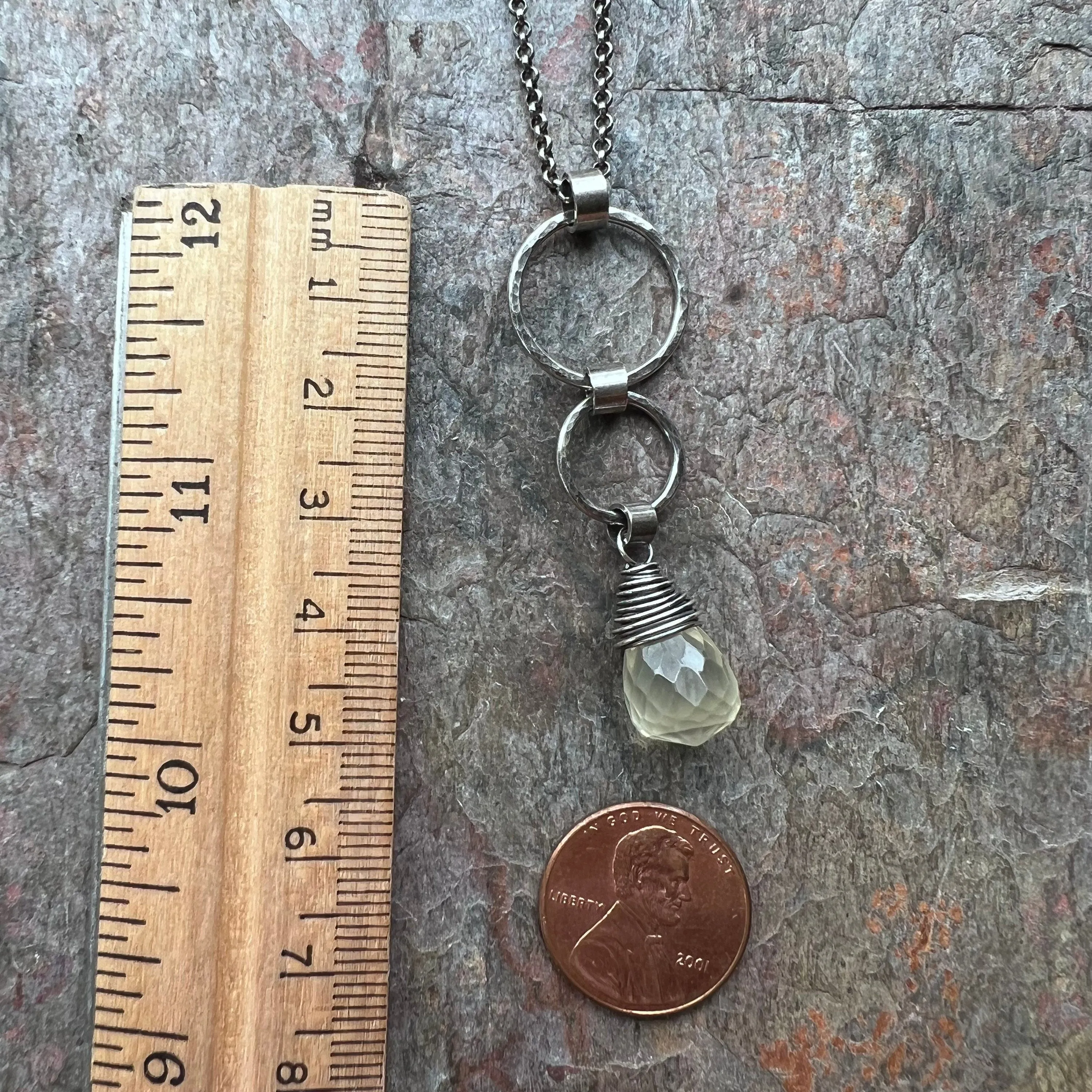 Lemon Quartz and Sterling Silver Necklace - Lemon Quartz and Sterling Silver Rings Pendant on Sterling Silver Chain