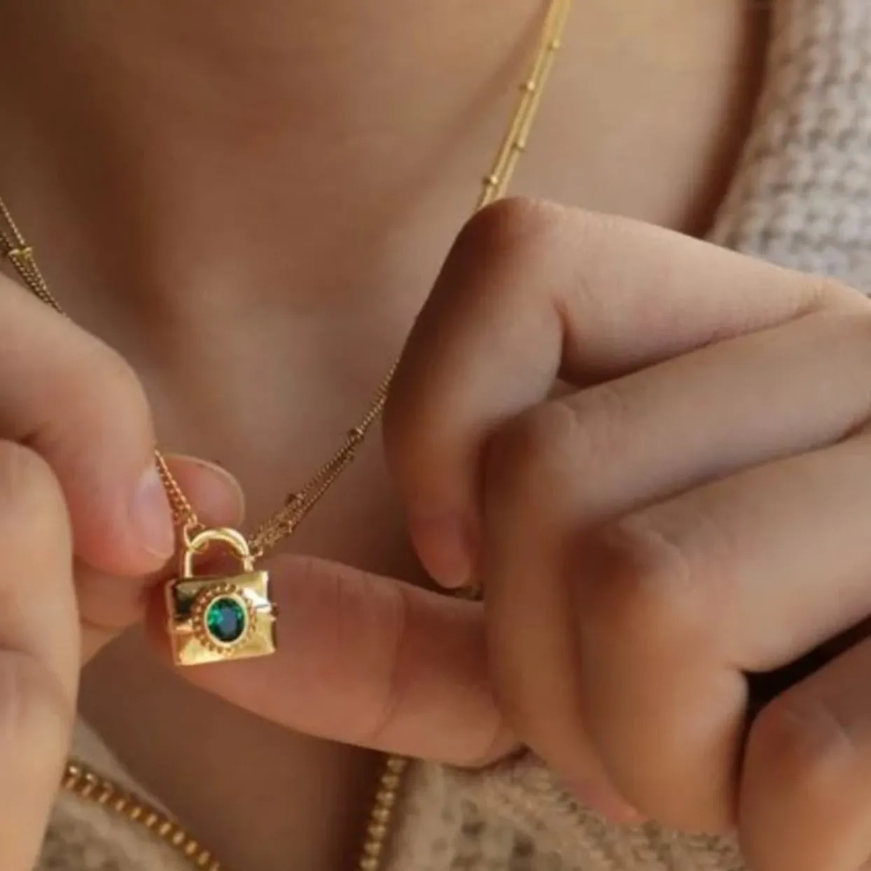 LOCK OF GREEN CHARM - WATER PROOF NECKLACE