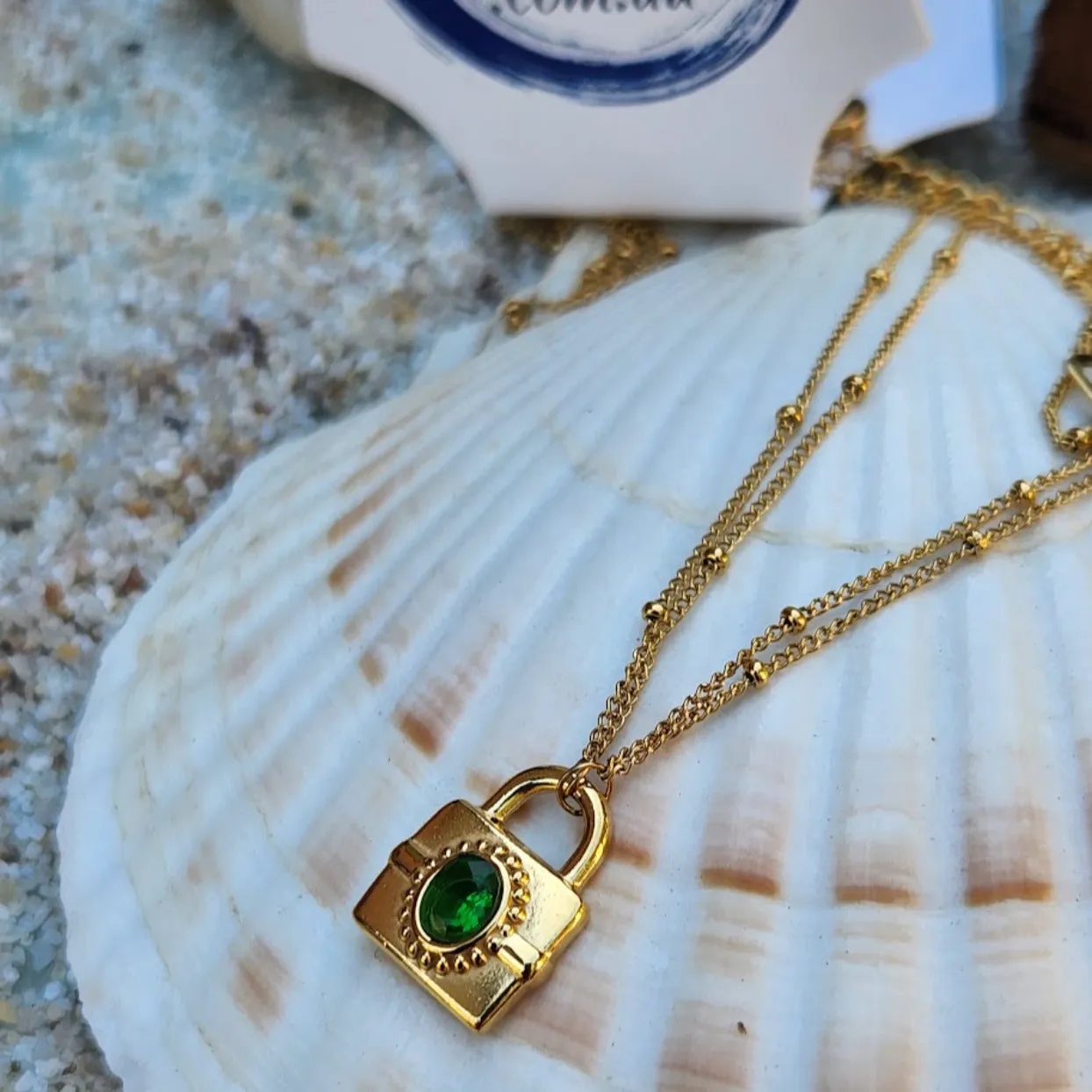 LOCK OF GREEN CHARM - WATER PROOF NECKLACE
