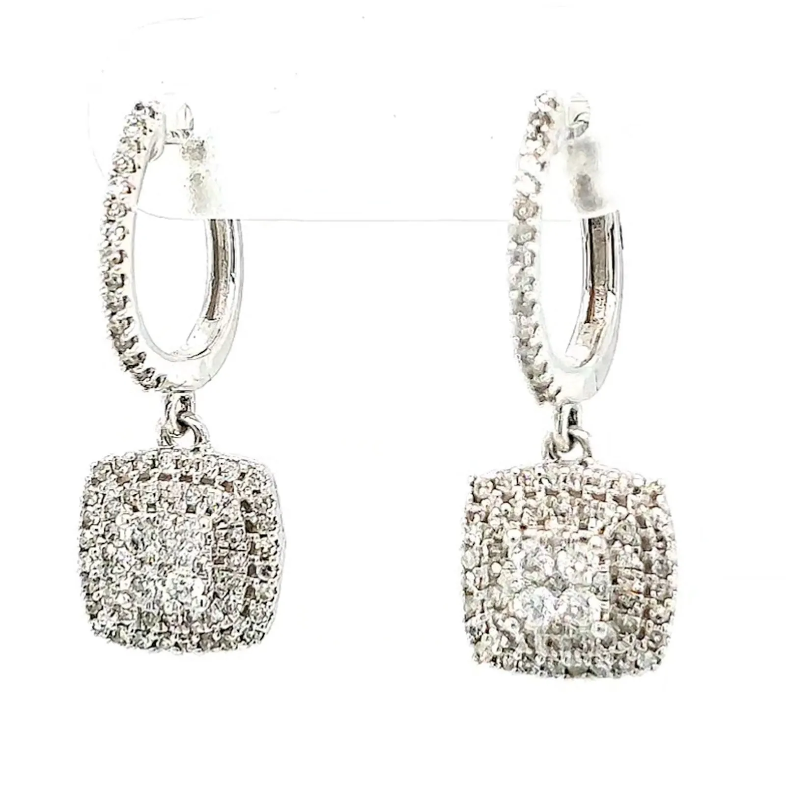 London 9ct White Gold Round Brilliant Cut with 1/2 CARAT tw of Diamonds Drop Earrings