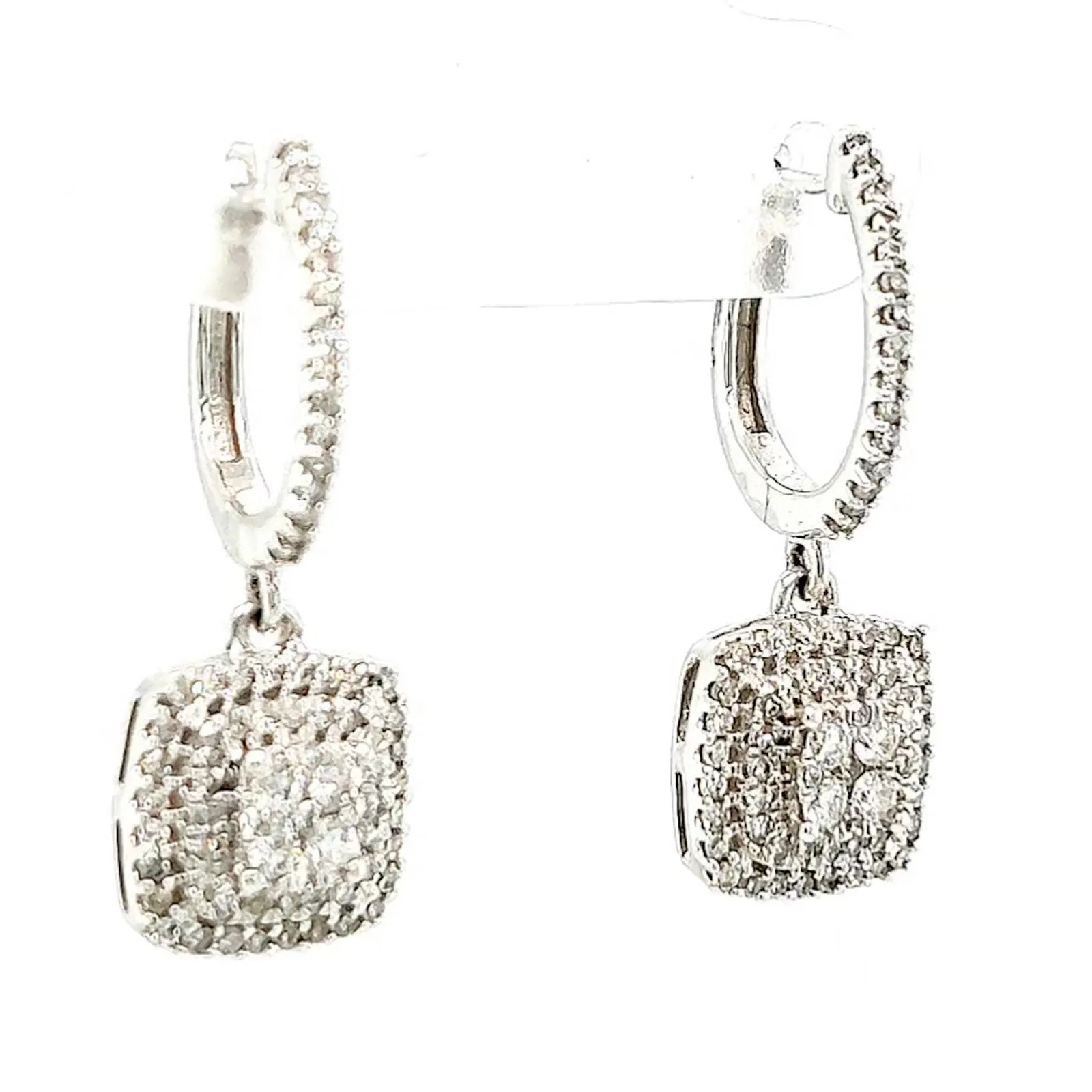 London 9ct White Gold Round Brilliant Cut with 1/2 CARAT tw of Diamonds Drop Earrings