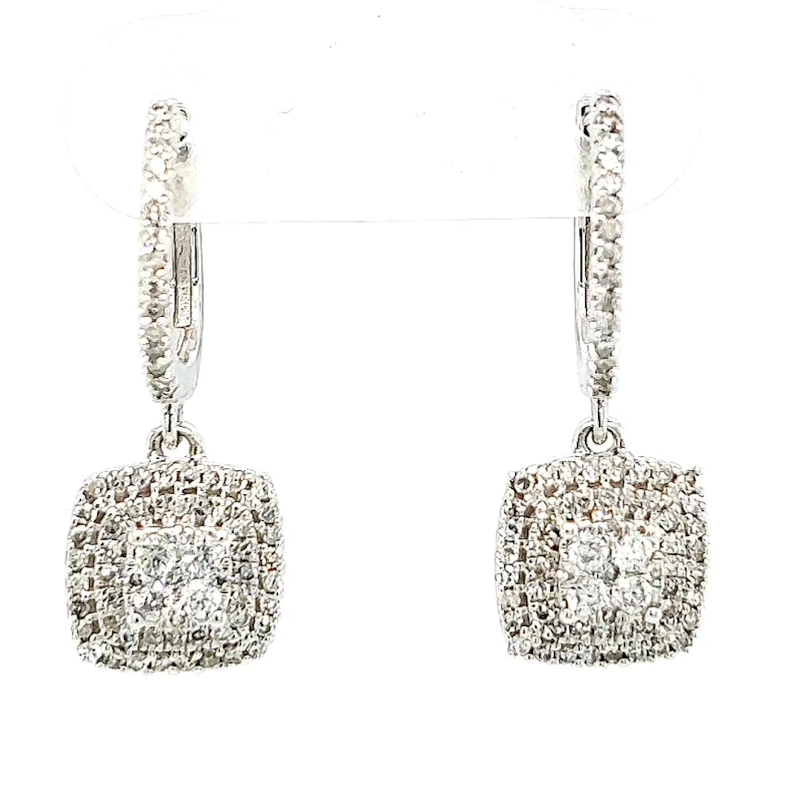 London 9ct White Gold Round Brilliant Cut with 1/2 CARAT tw of Diamonds Drop Earrings