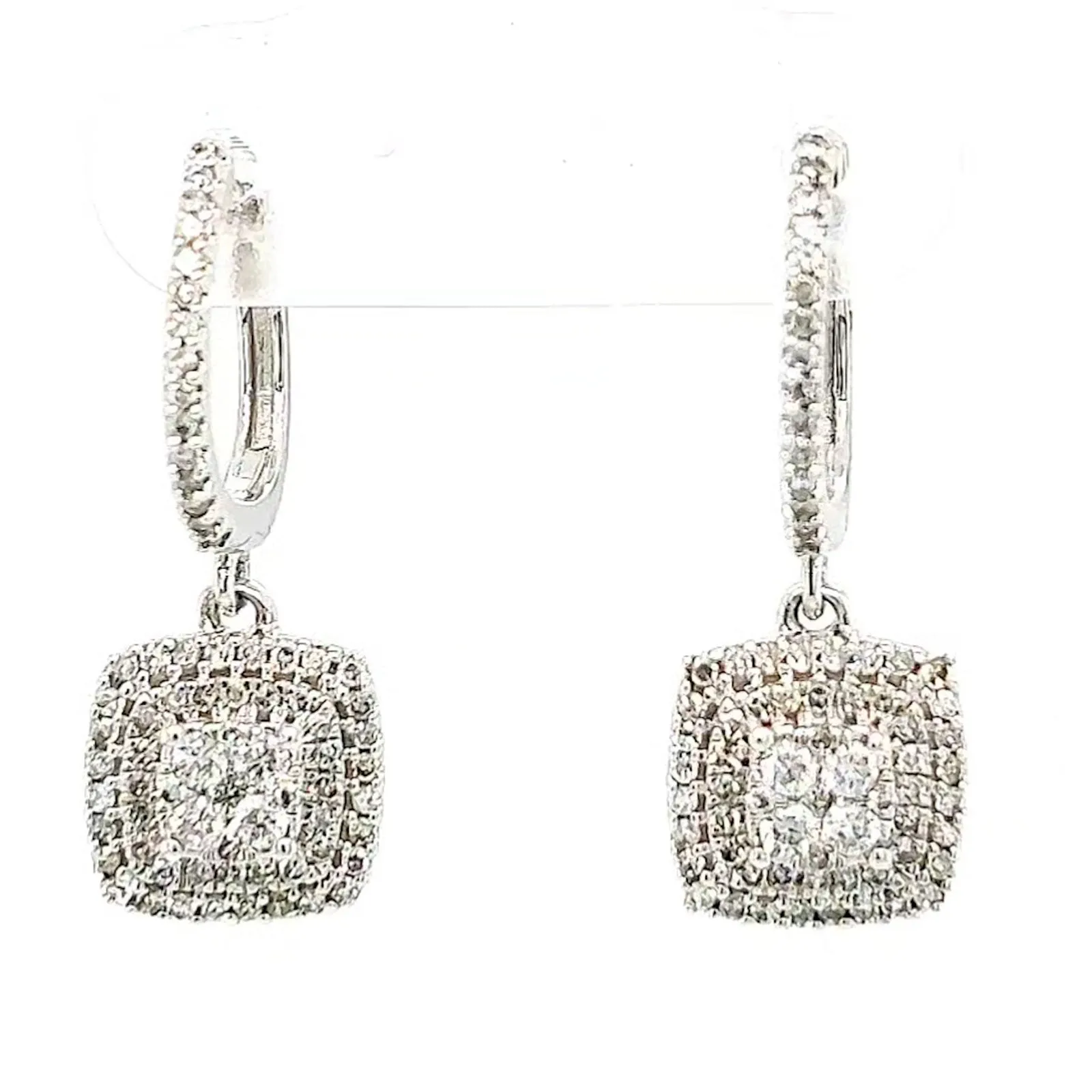 London 9ct White Gold Round Brilliant Cut with 1/2 CARAT tw of Diamonds Drop Earrings