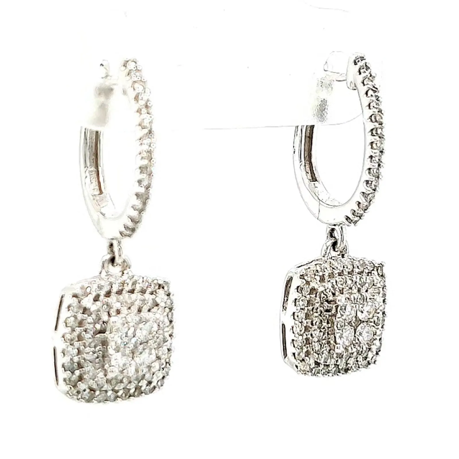 London 9ct White Gold Round Brilliant Cut with 1/2 CARAT tw of Diamonds Drop Earrings