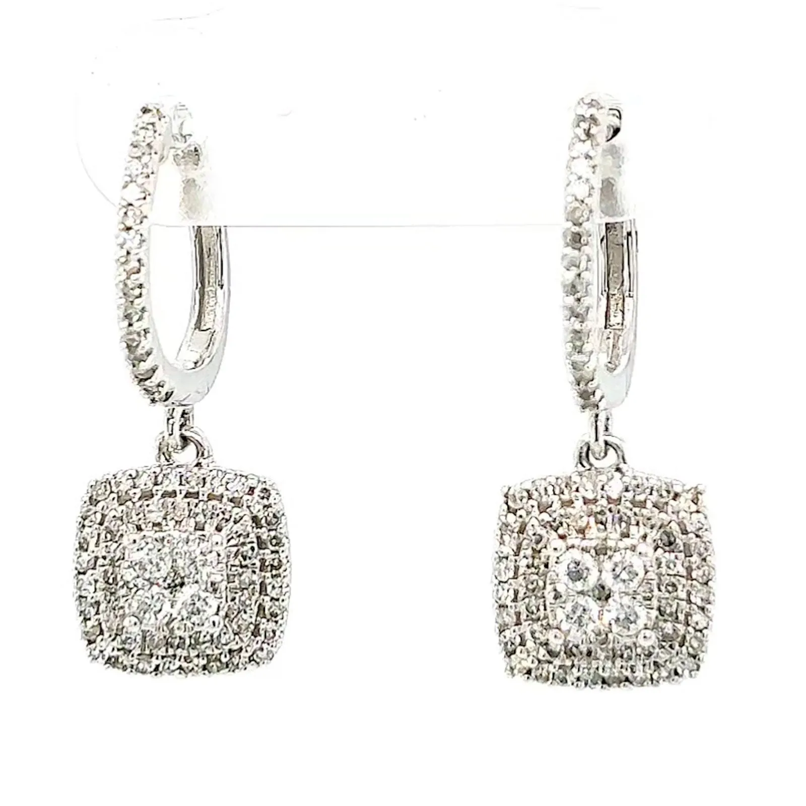 London 9ct White Gold Round Brilliant Cut with 1/2 CARAT tw of Diamonds Drop Earrings