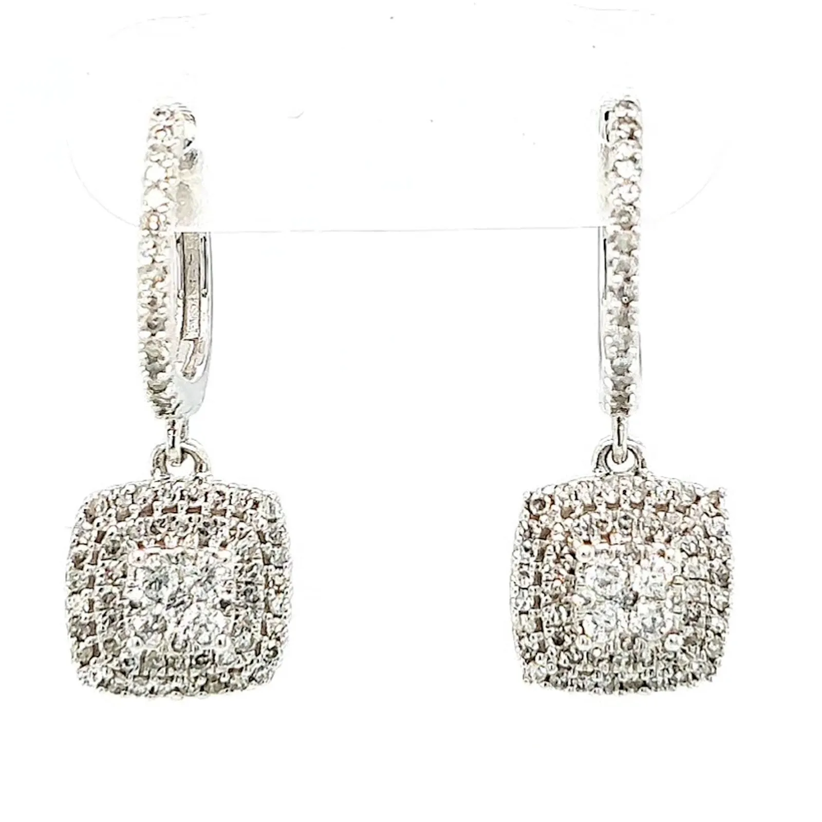 London 9ct White Gold Round Brilliant Cut with 1/2 CARAT tw of Diamonds Drop Earrings
