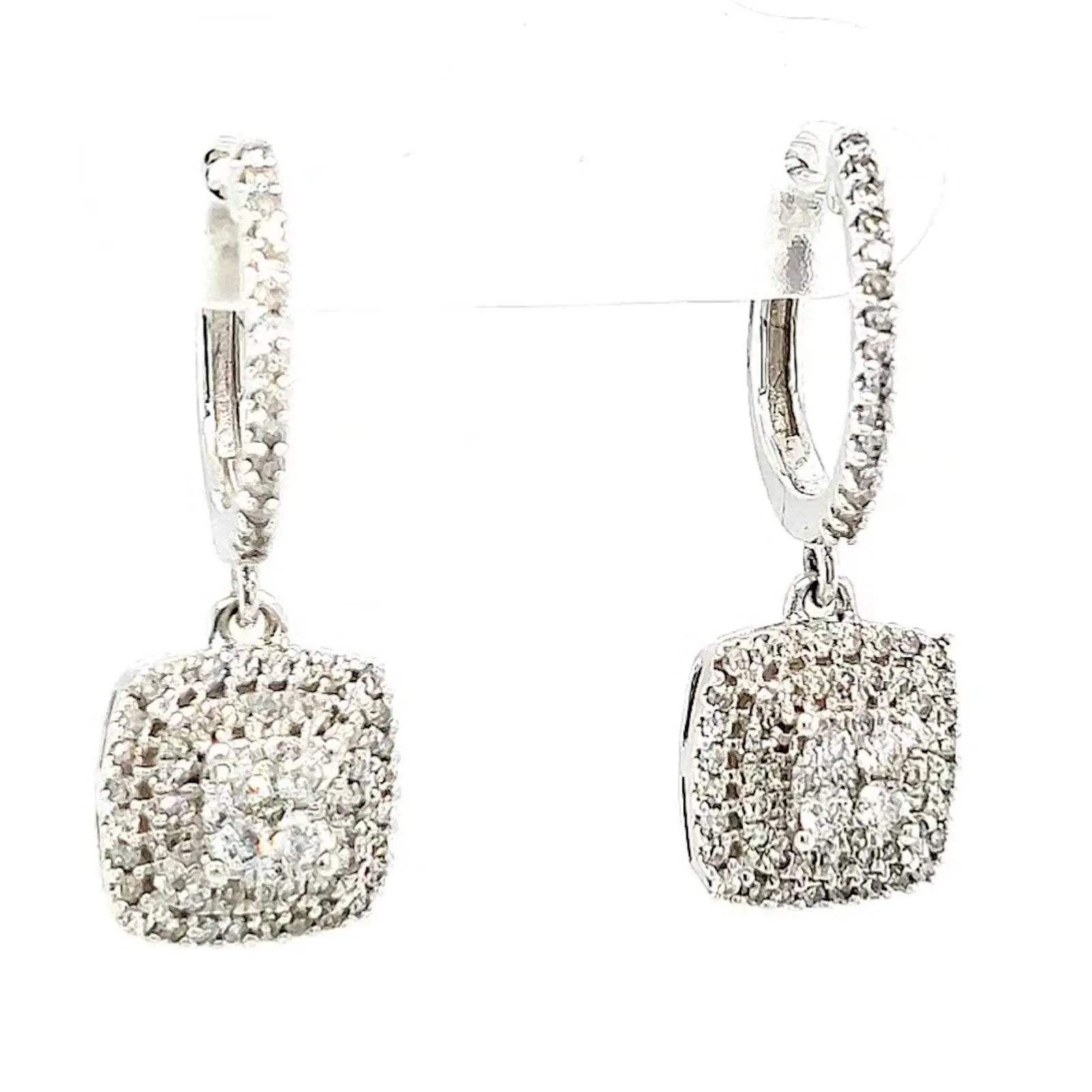 London 9ct White Gold Round Brilliant Cut with 1/2 CARAT tw of Diamonds Drop Earrings
