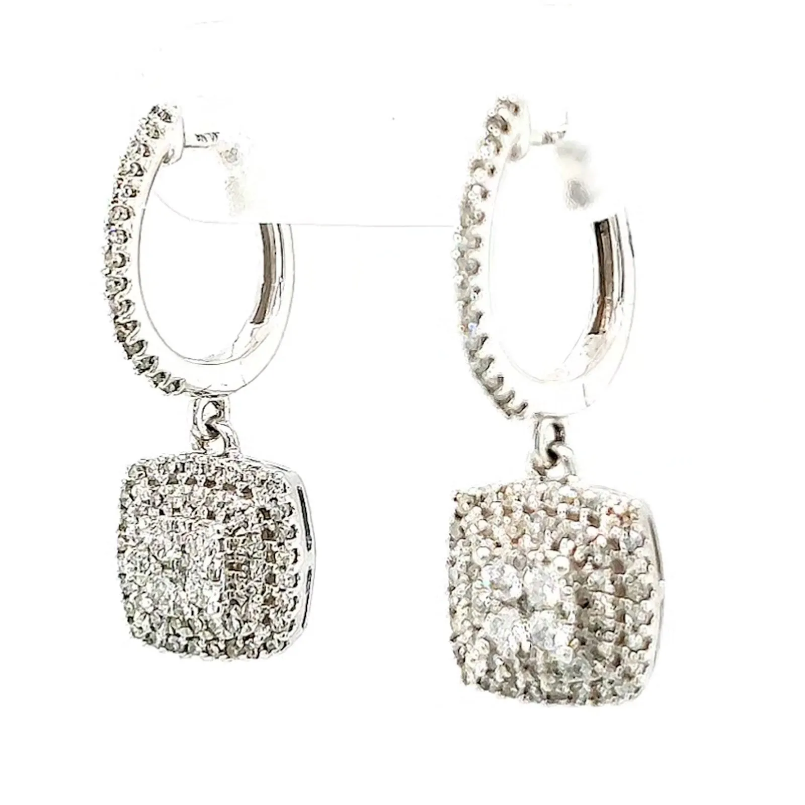 London 9ct White Gold Round Brilliant Cut with 1/2 CARAT tw of Diamonds Drop Earrings