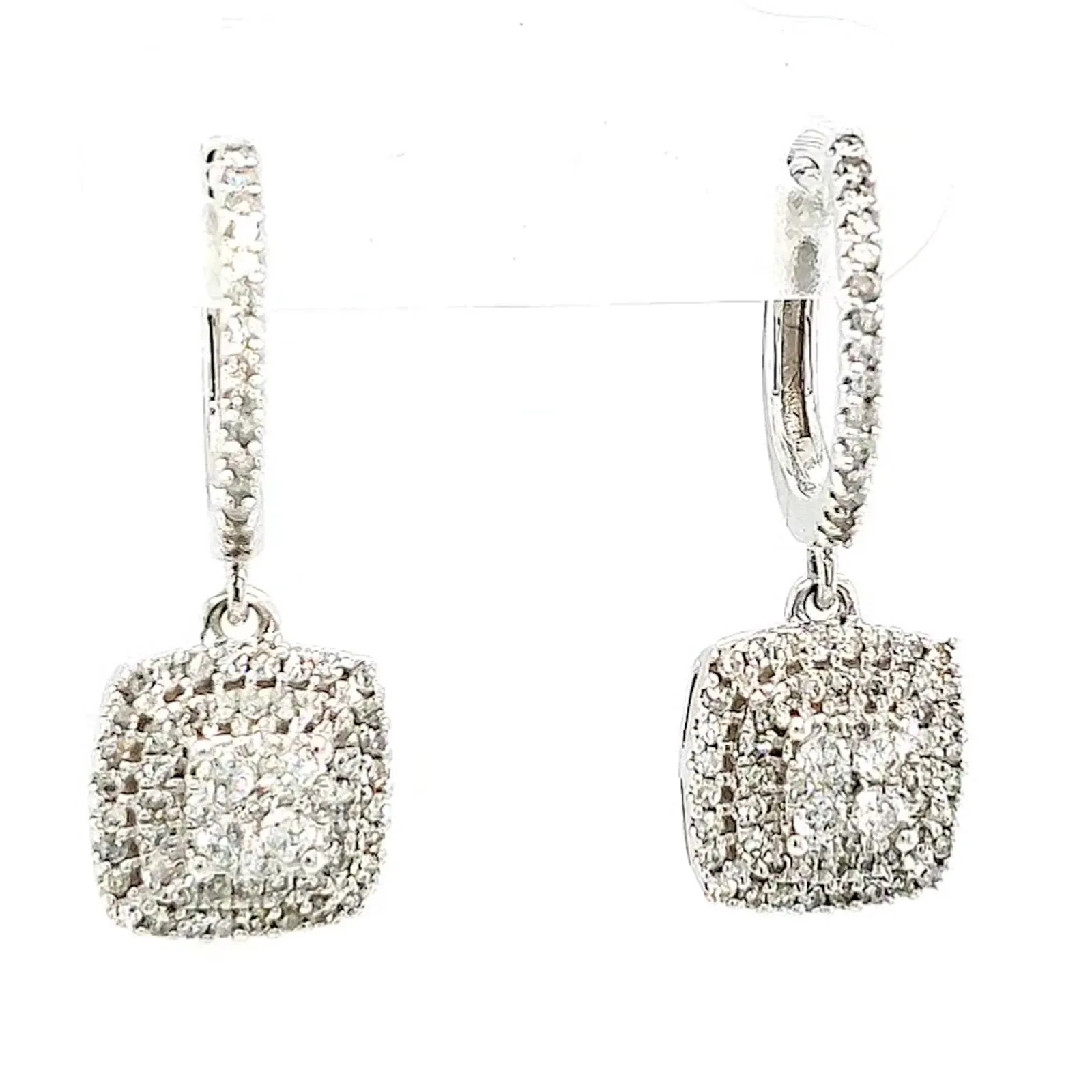 London 9ct White Gold Round Brilliant Cut with 1/2 CARAT tw of Diamonds Drop Earrings