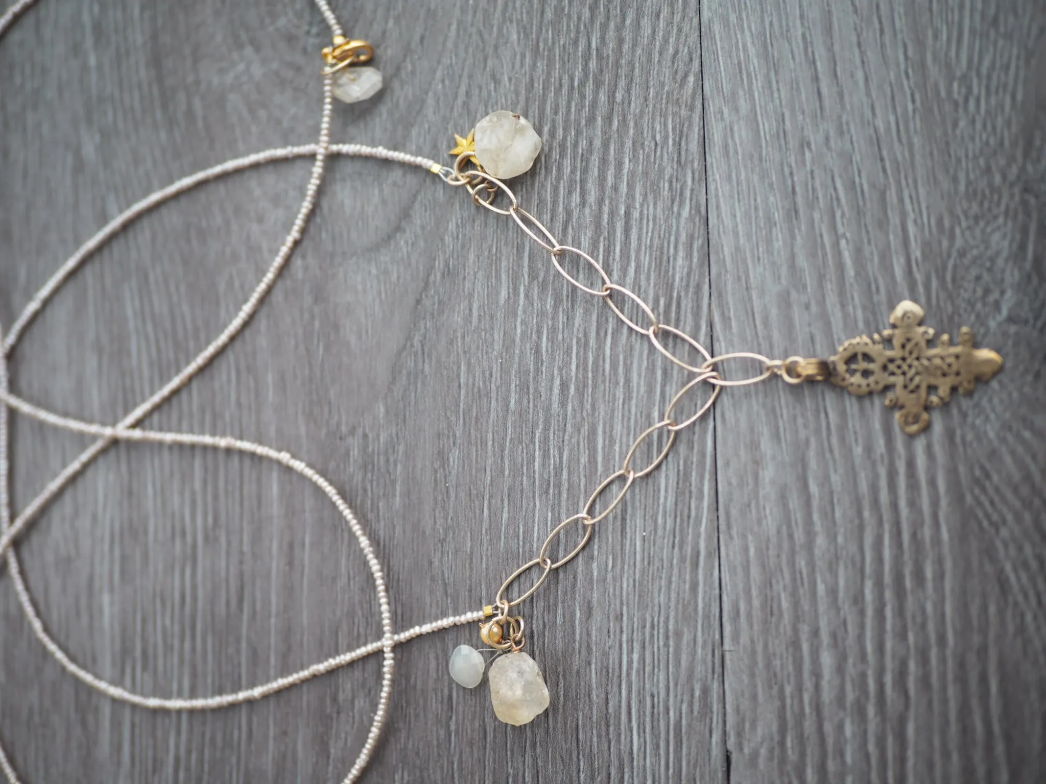 Long ethnic Necklace - Pearls and Citrine