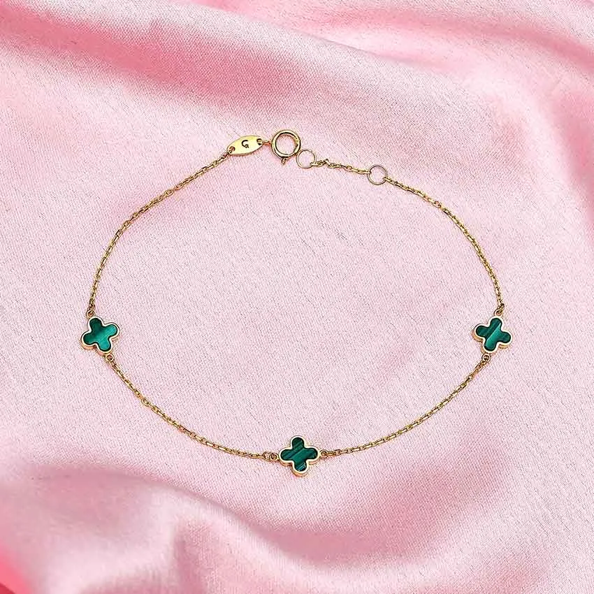 Lucky Clover Gold Station 9K Gold Bracelet