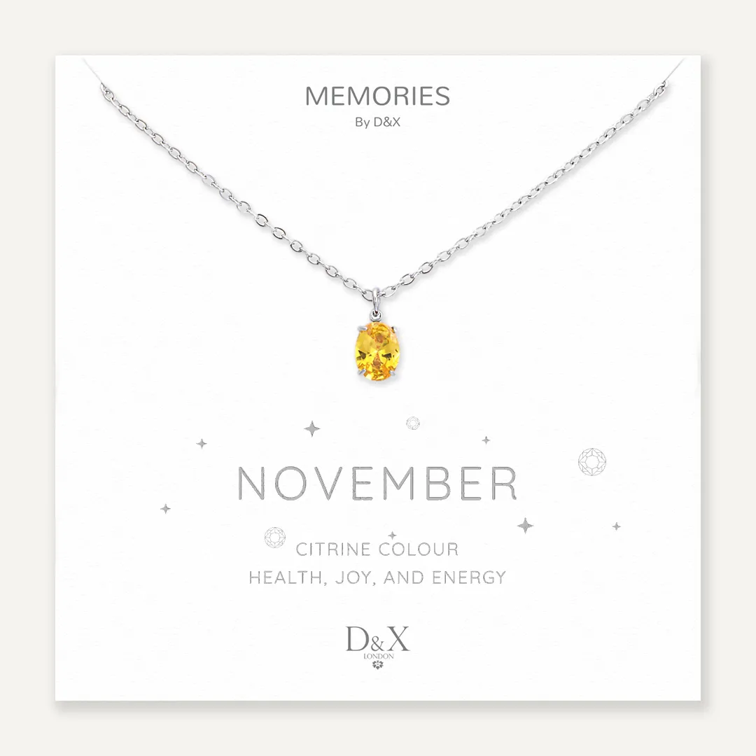 Memories: "NOVEMBER" | Citrine Necklace | White Gold-Plated