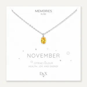 Memories: "NOVEMBER" | Citrine Necklace | White Gold-Plated