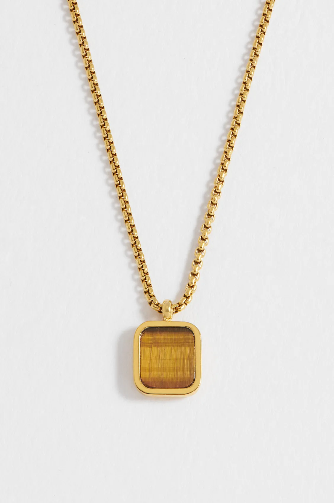 Mens Square Gemstone Pendant Necklace
