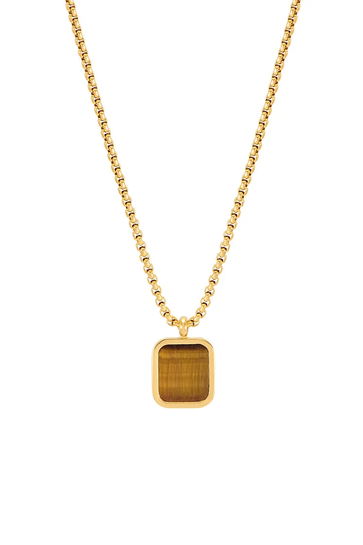 Mens Square Gemstone Pendant Necklace