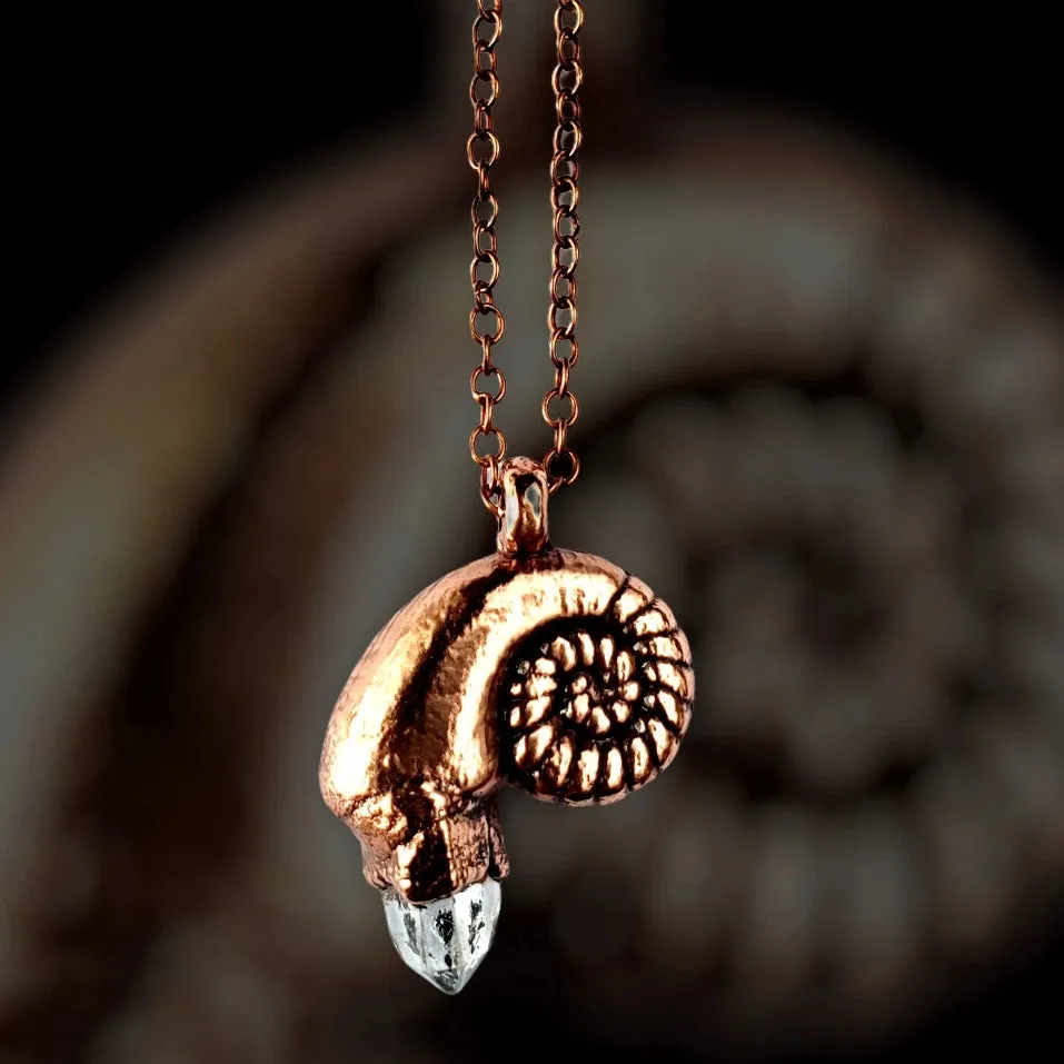 MergingMetals Necklace: Herkimer Diamond Nautilus