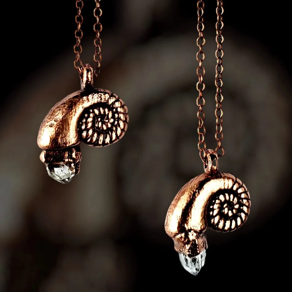 MergingMetals Necklace: Herkimer Diamond Nautilus