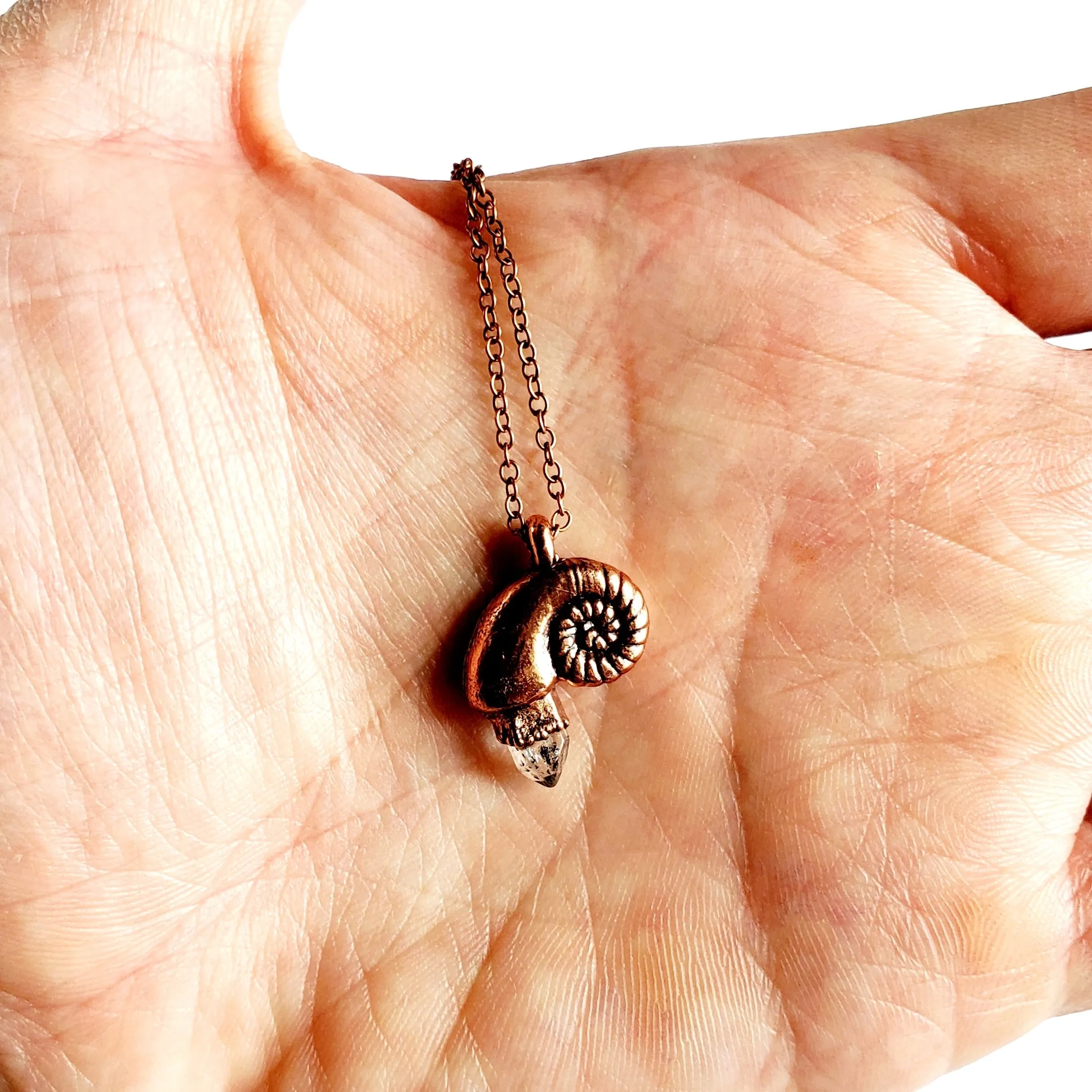MergingMetals Necklace: Herkimer Diamond Nautilus