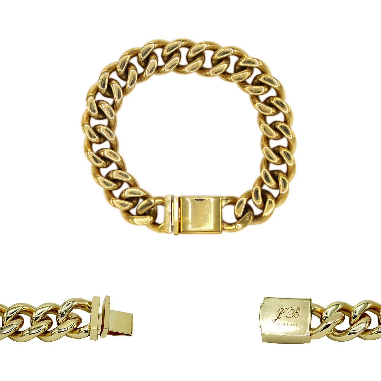 Miami Cuban Link Chain Bracelet 18K Gold Plated Miami Cuban Stainless Steel