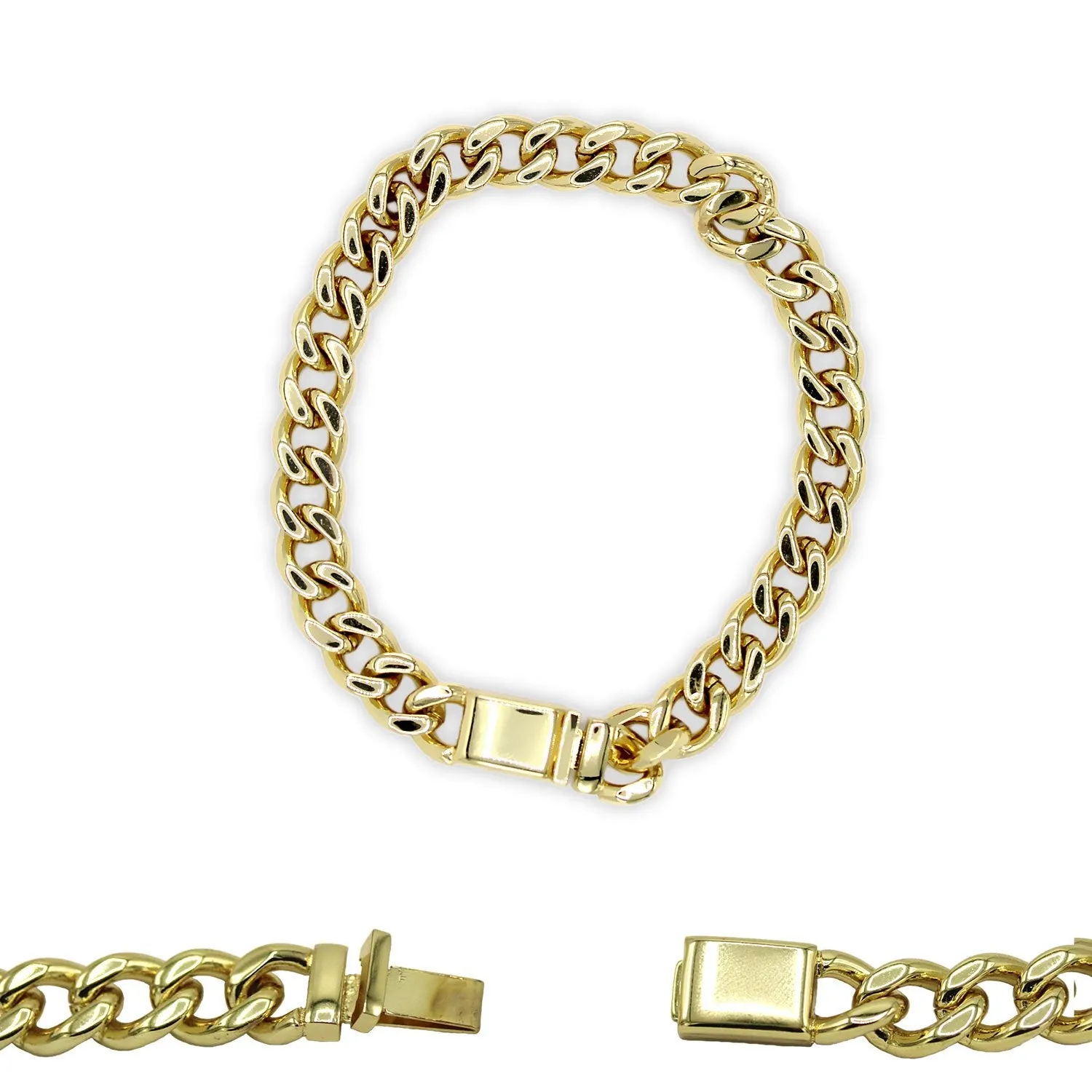 Miami Cuban Link Chain Bracelet 18K Gold Plated Miami Cuban Stainless Steel