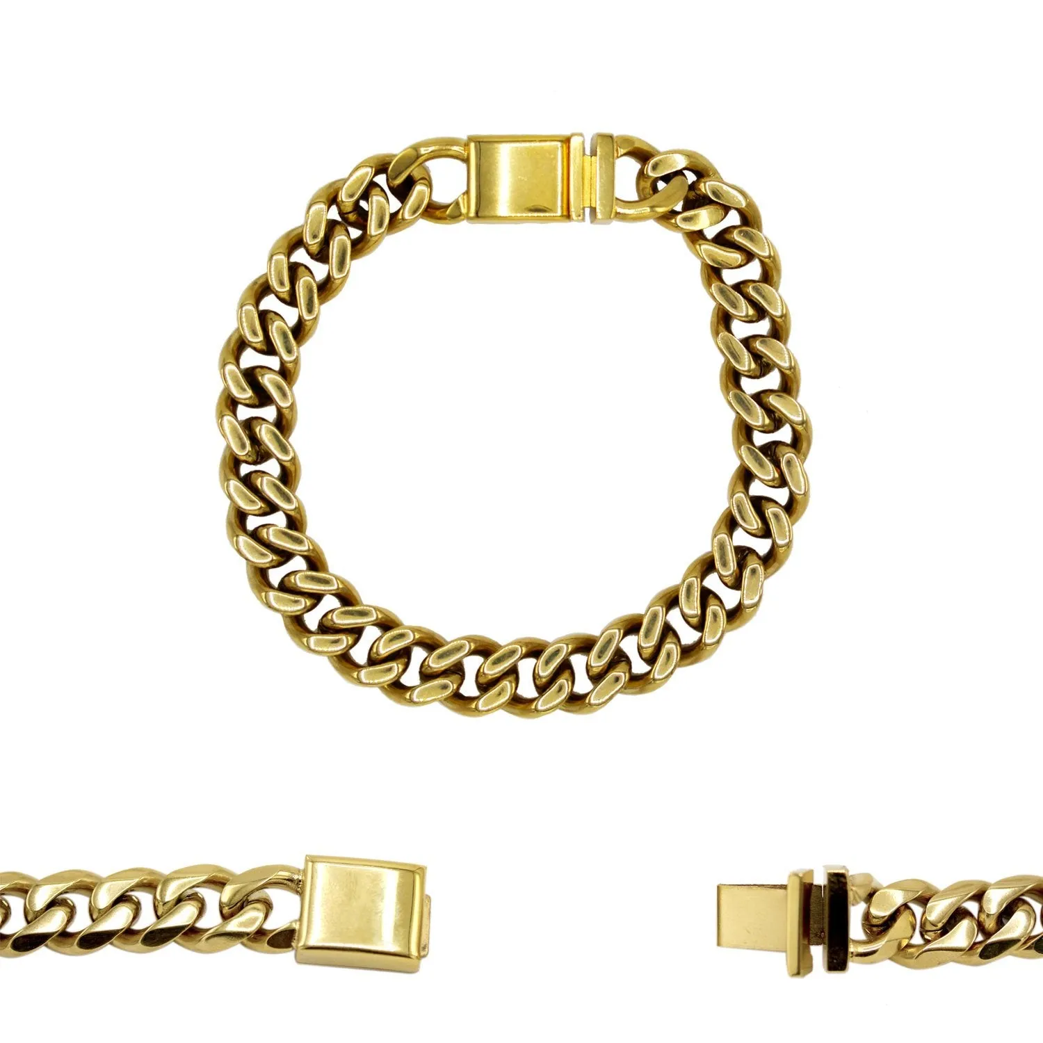 Miami Cuban Link Chain Bracelet 18K Gold Plated Miami Cuban Stainless Steel