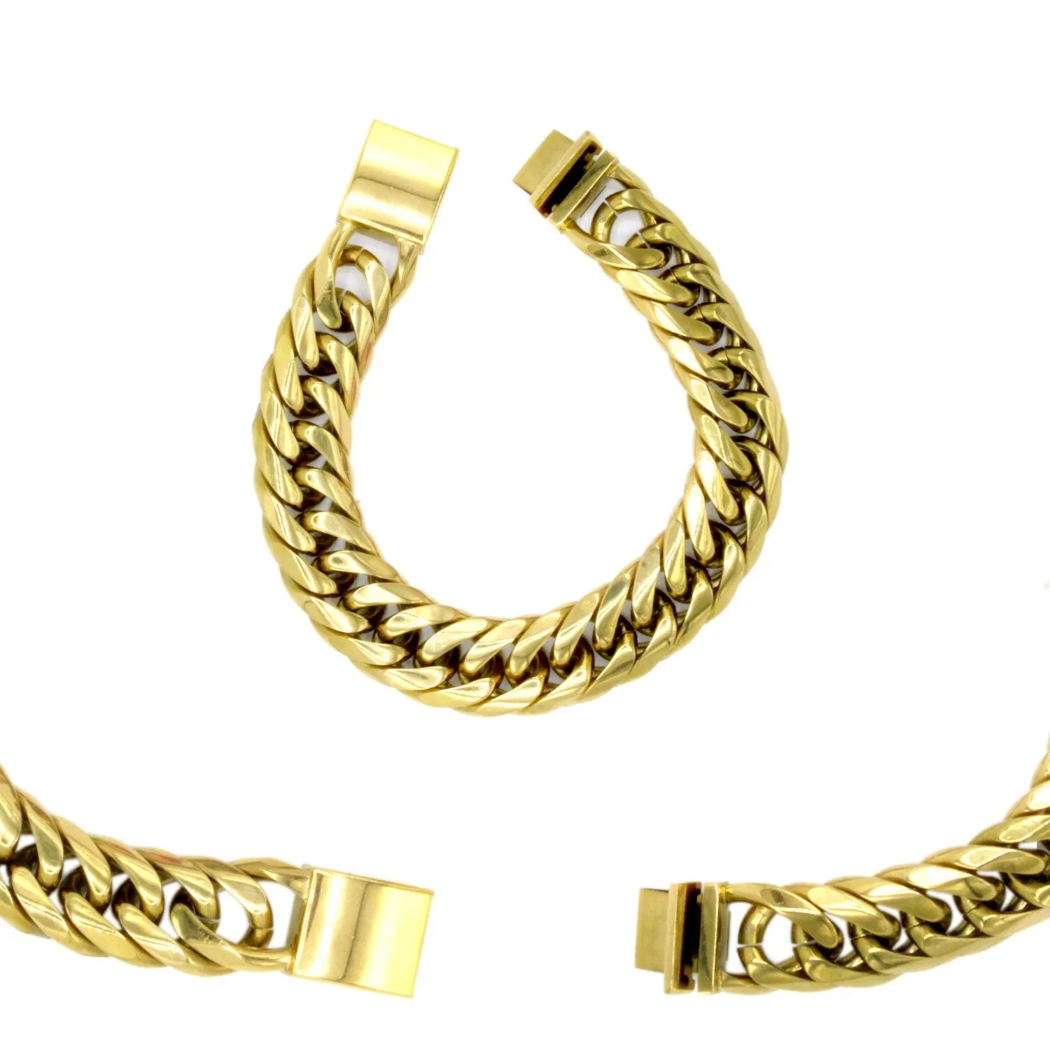 Miami Cuban Link Chain Bracelet 18K Gold Plated Stainless Steel Double Link