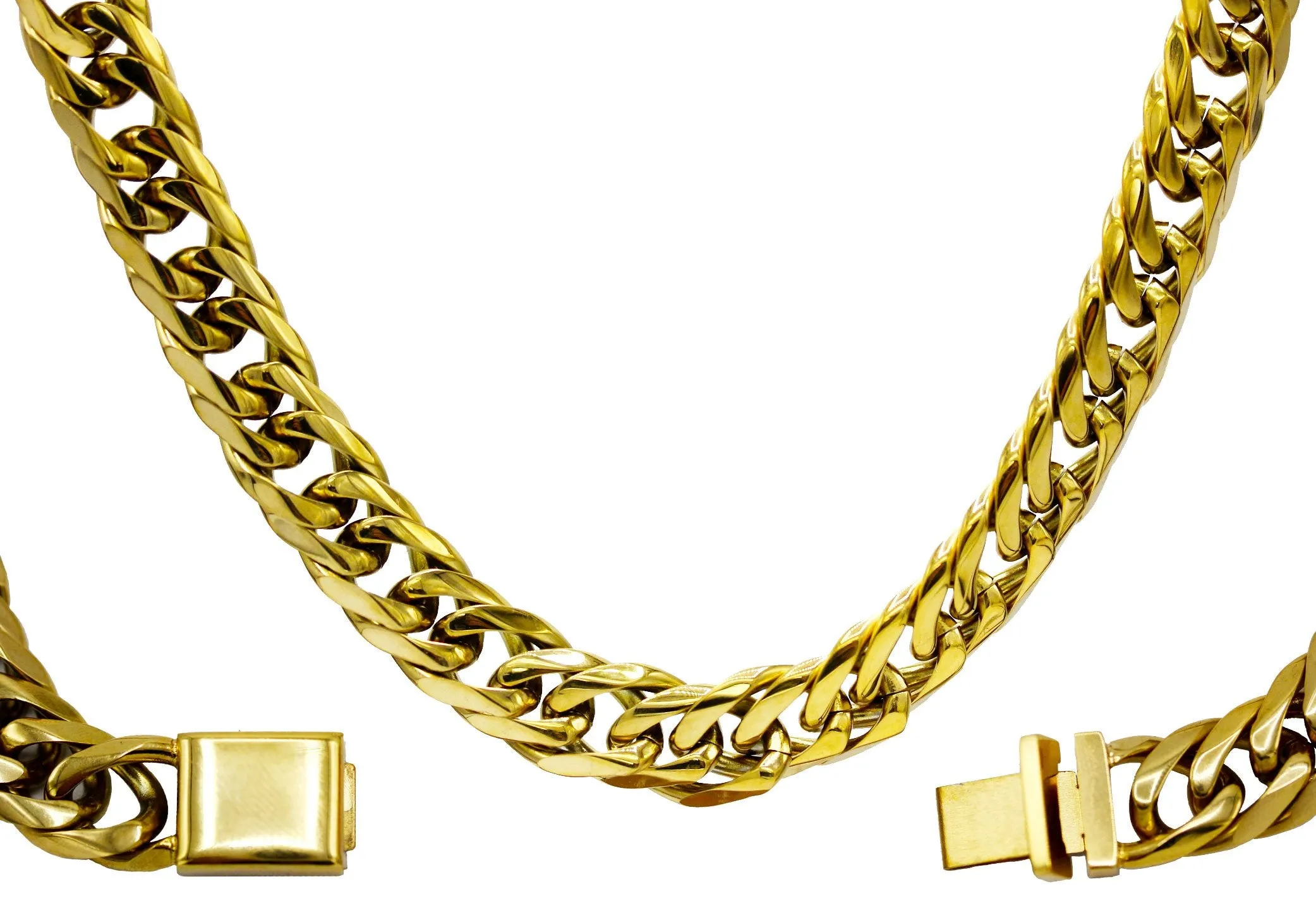 Miami Cuban Link Chain Bracelet 18K Gold Plated Stainless Steel Double Link