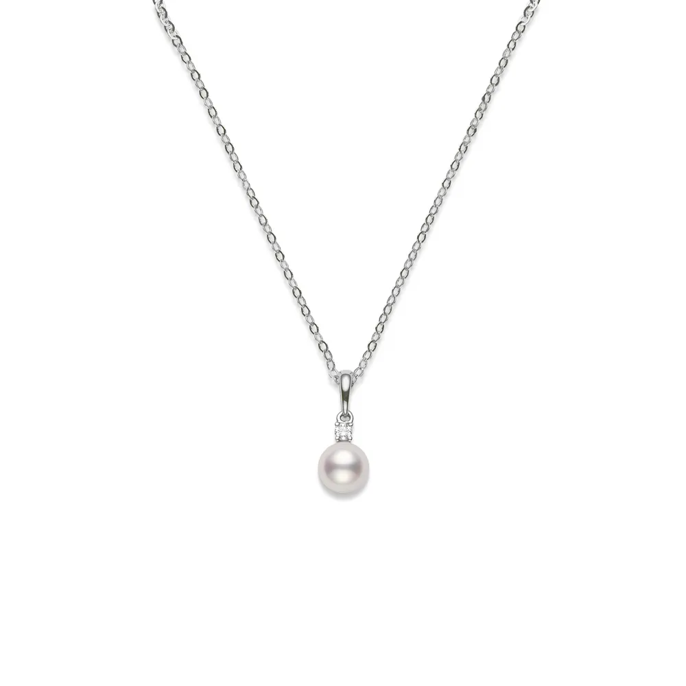 Mikimoto 18K White Gold Necklace with Cultured White Pearl & Diamond Pendant
