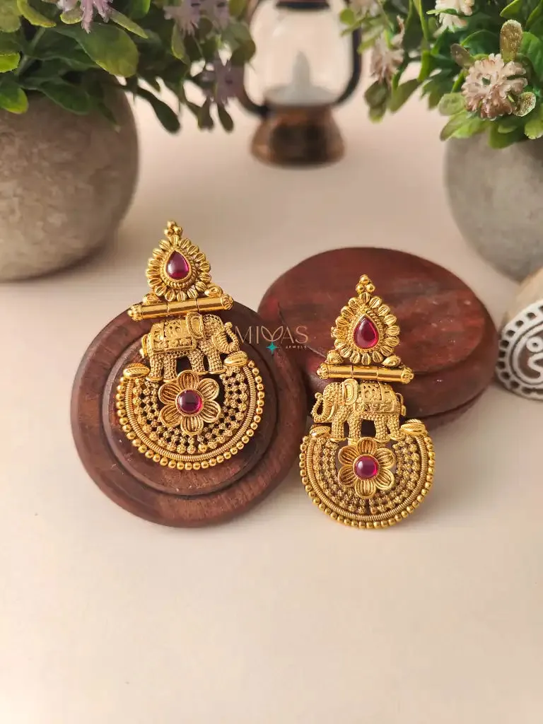 Mithuna - Elephant Earring - Ruby