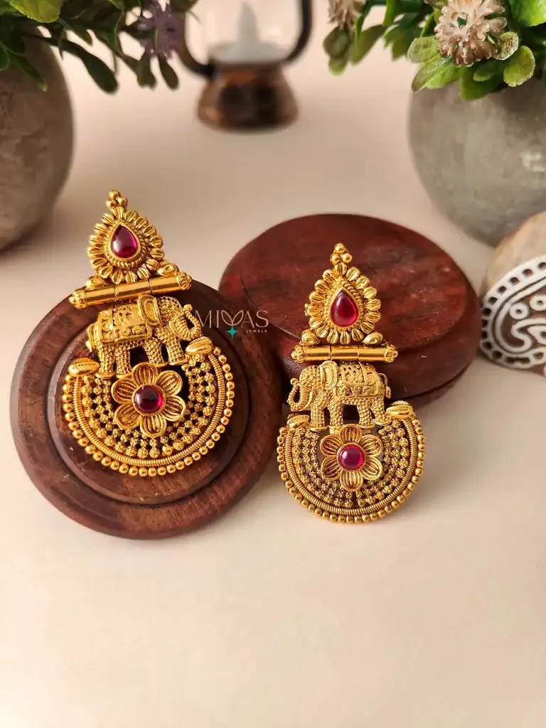 Mithuna - Elephant Earring - Ruby