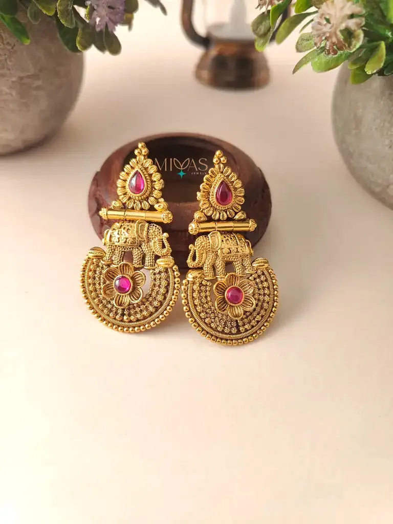 Mithuna - Elephant Earring - Ruby