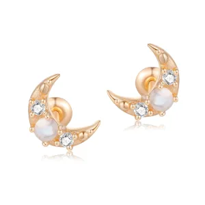 Moonstone Gold Moon Stud Earrings - Mona
