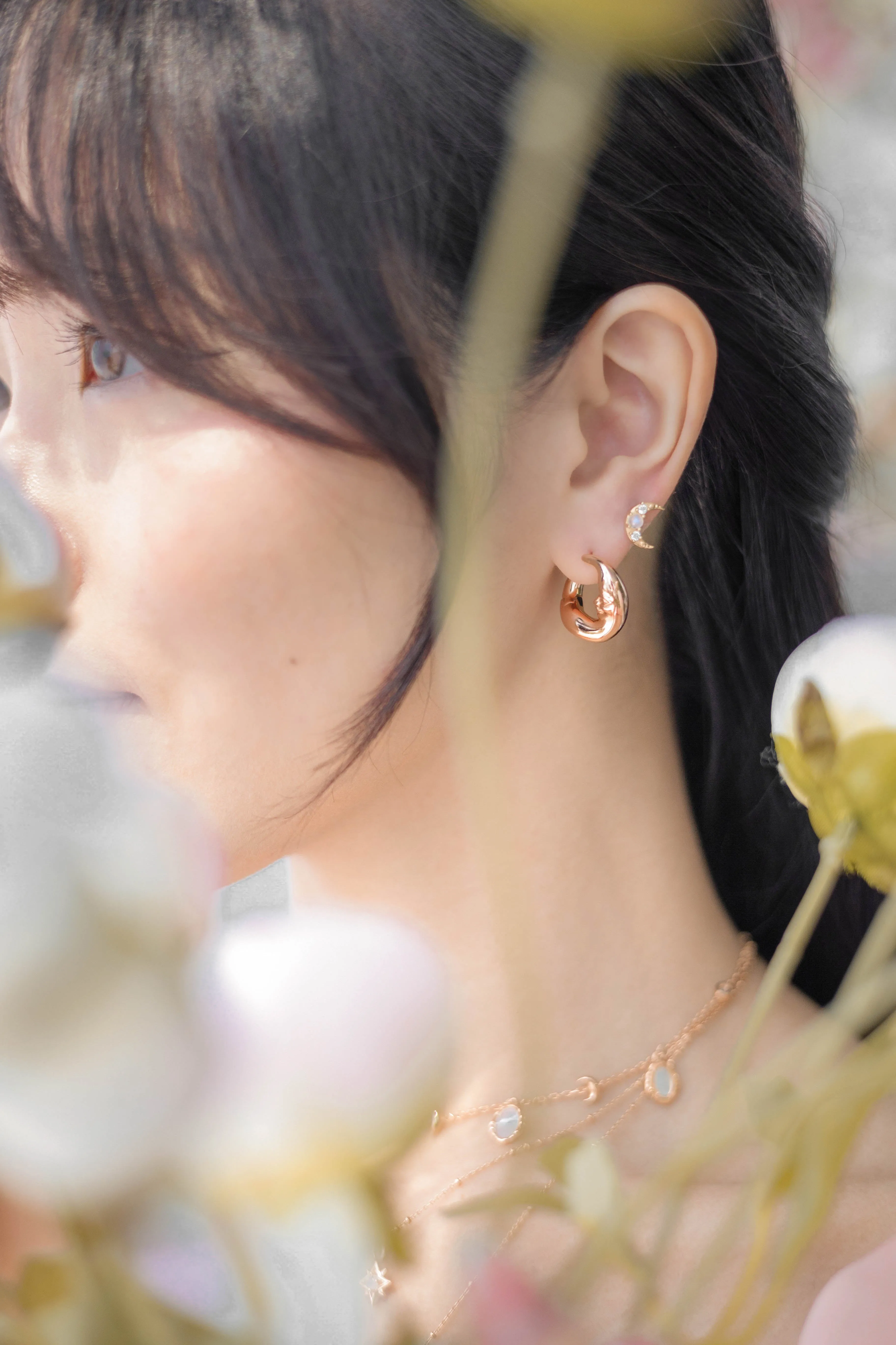 Moonstone Gold Moon Stud Earrings - Mona